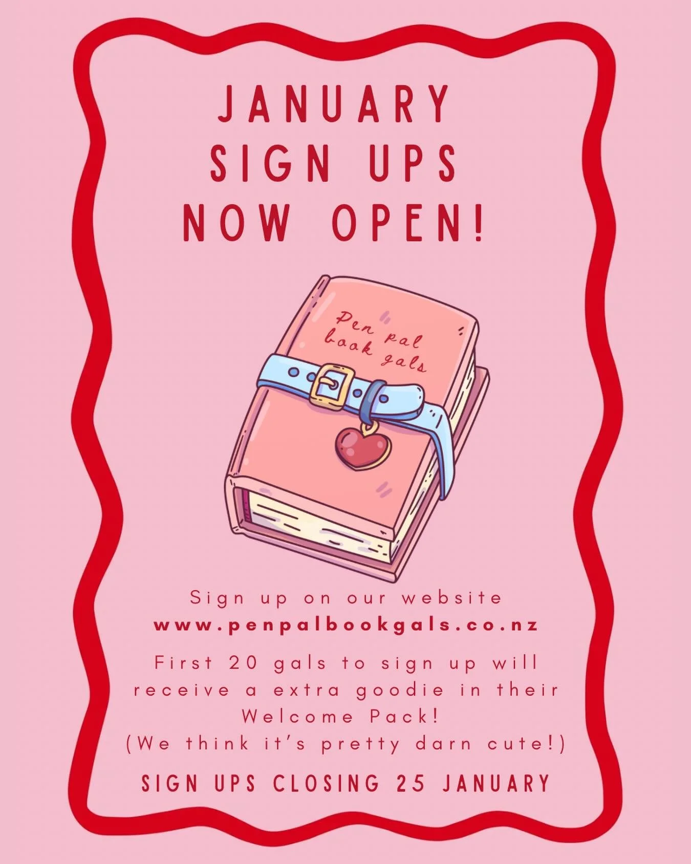 JANUARY SIGNS UP NOW OPEN ✨ We&rsquo;re adding a wee extra goodie for the first 20 gals who sign up! Get in quick 🥰 a reminder that we&rsquo;ve now also added an extra (next size up) postage option. Please select this as well as the sign up if you w