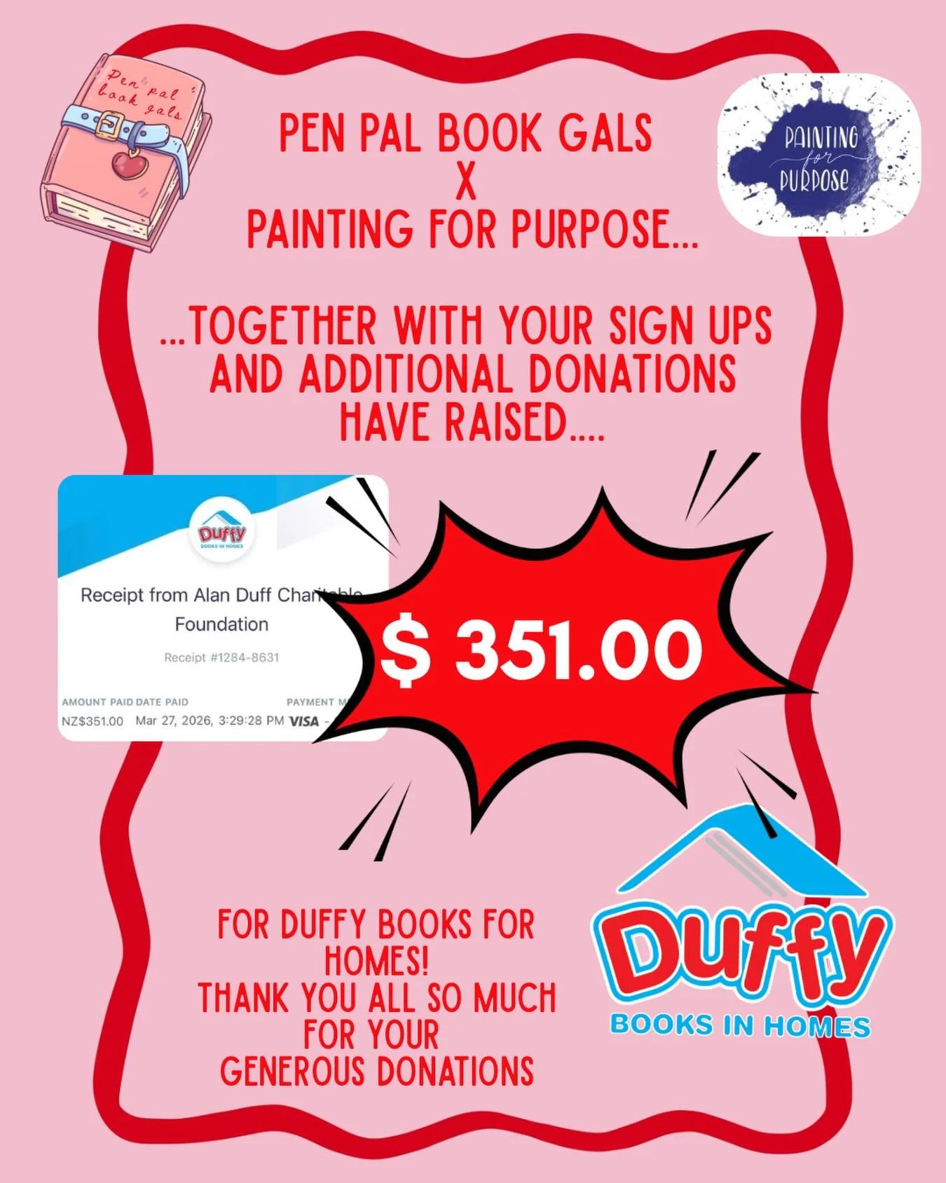 How amazing is this?! 💕

For this sign-up, we teamed up with @paintingforpurpose.nz, who created a series of mini DIY canvases so you gals could get your creativity flowing 🖌️🎨

As promised, $1 from every March sign-up went to @duffybooks and than