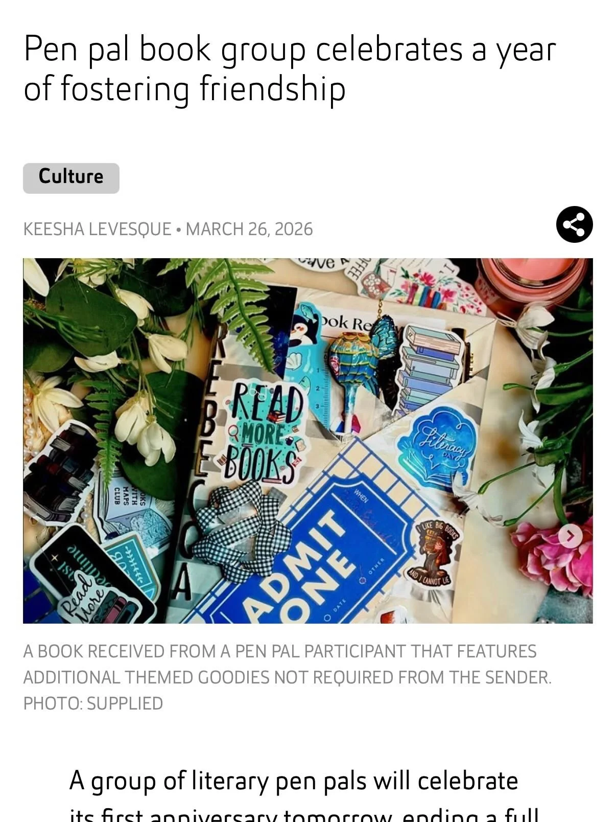 A couple of weeks ago (just before our first birthday!), I was approached by a student journalist for an interview in AUT&rsquo;s newsletter Te Waha Nui, focusing on Pen Pal Book Gals and the theme of connection through literature. I felt so honoured