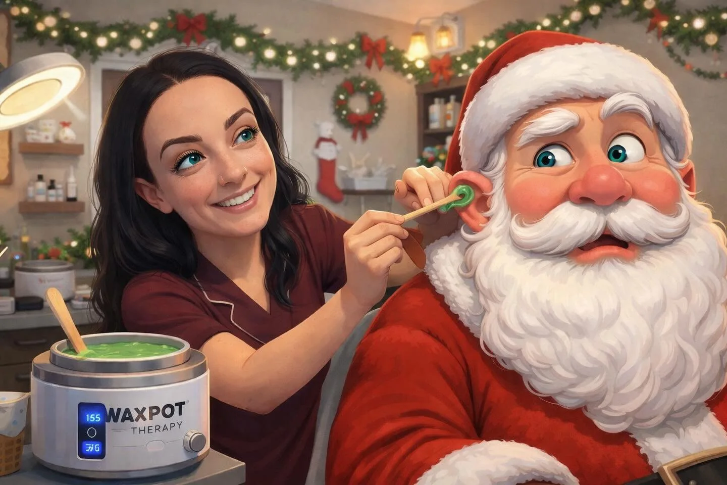 MERRY CHRISTMAS with love from your favorite wax girl and Santa Claus of course here at Waxpot Therapy. Santa had to stop by and get his ears waxed before Christmas. He loved the results. Mrs Claus said he had been hard of hearing.  #waxologist #waxi