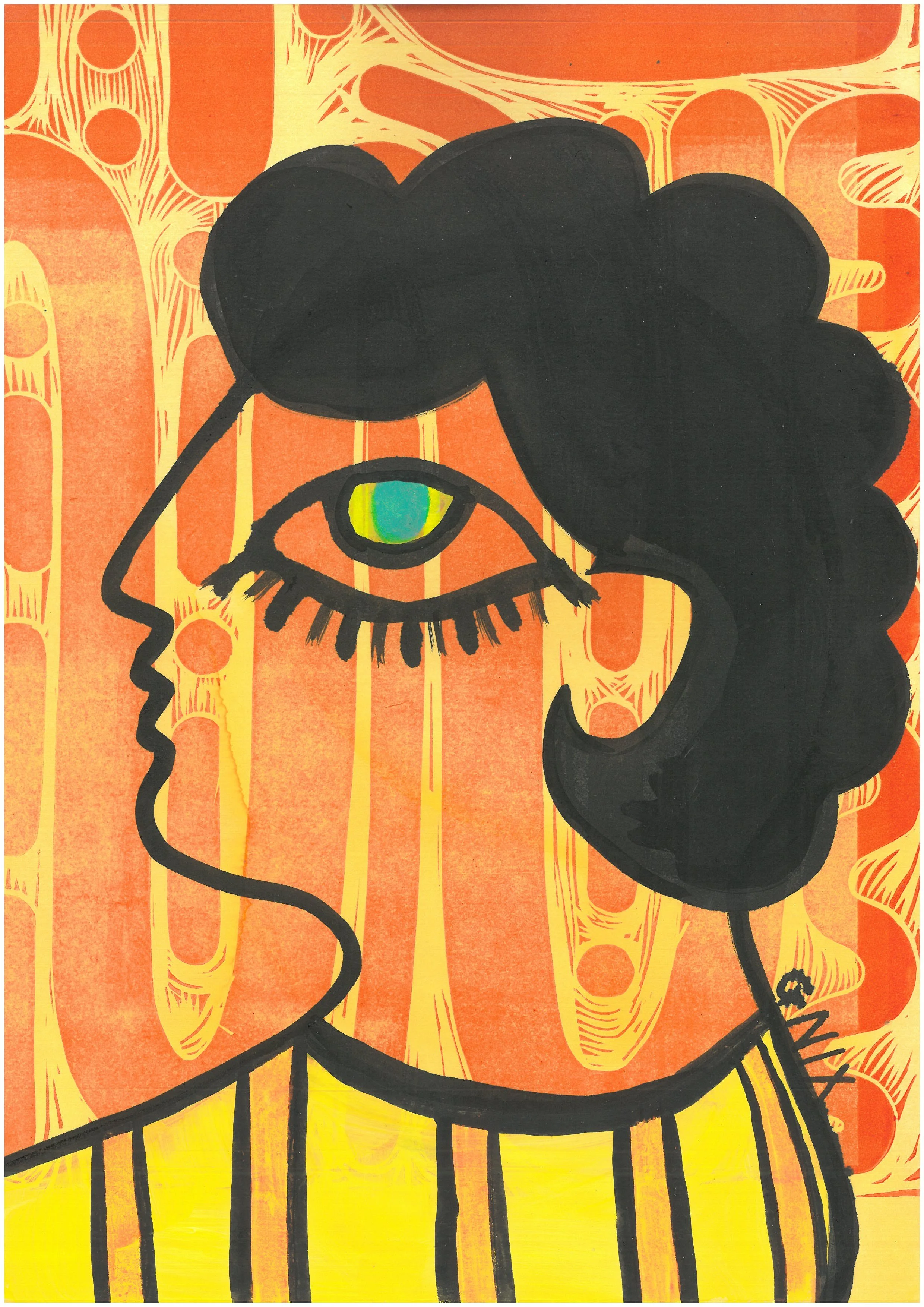 Orange Number 9 : A4 Original Drawing:  The Rainbow Faces Project