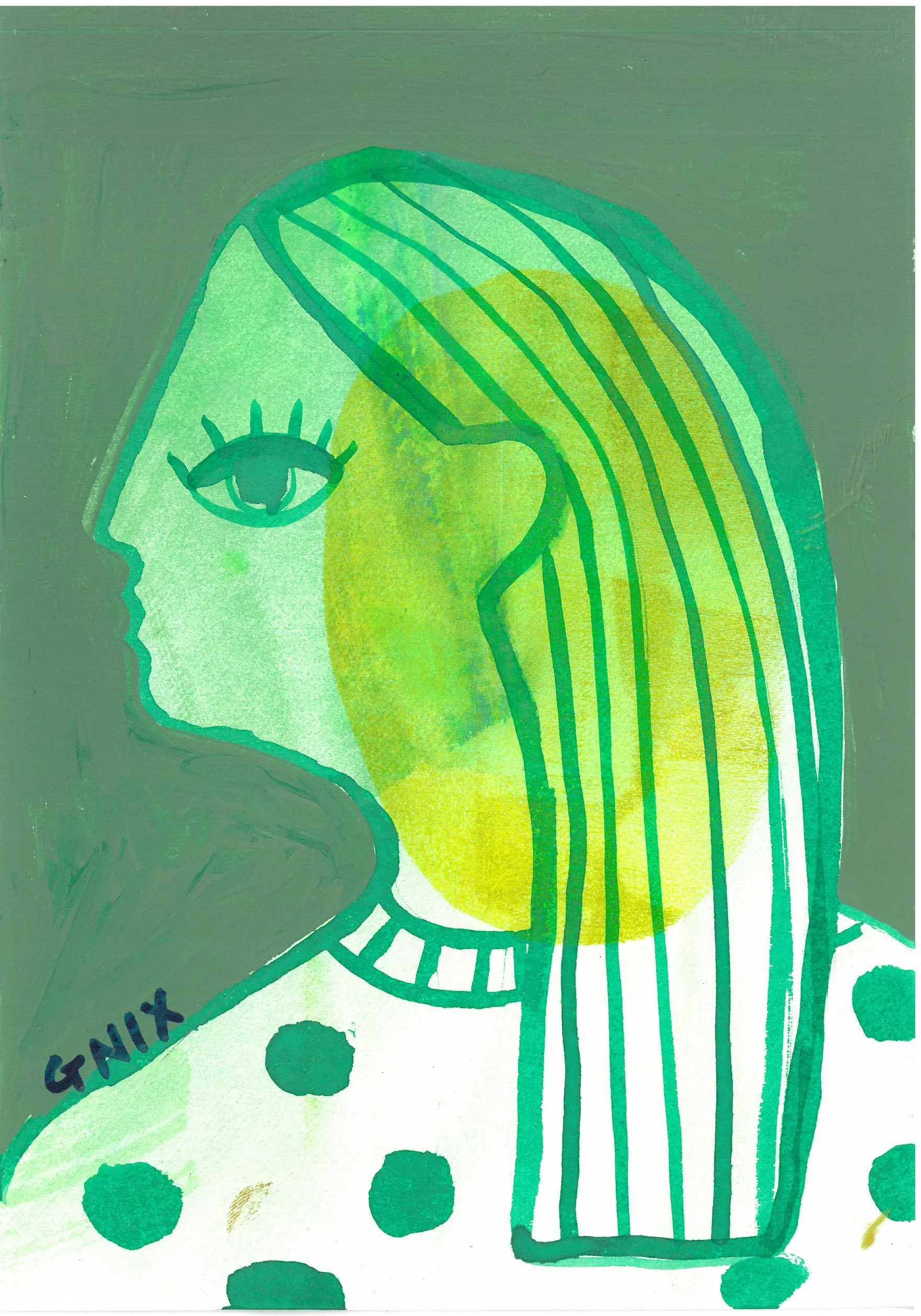 Green Number 2 : A5 Original Drawing:  The Rainbow Faces Project