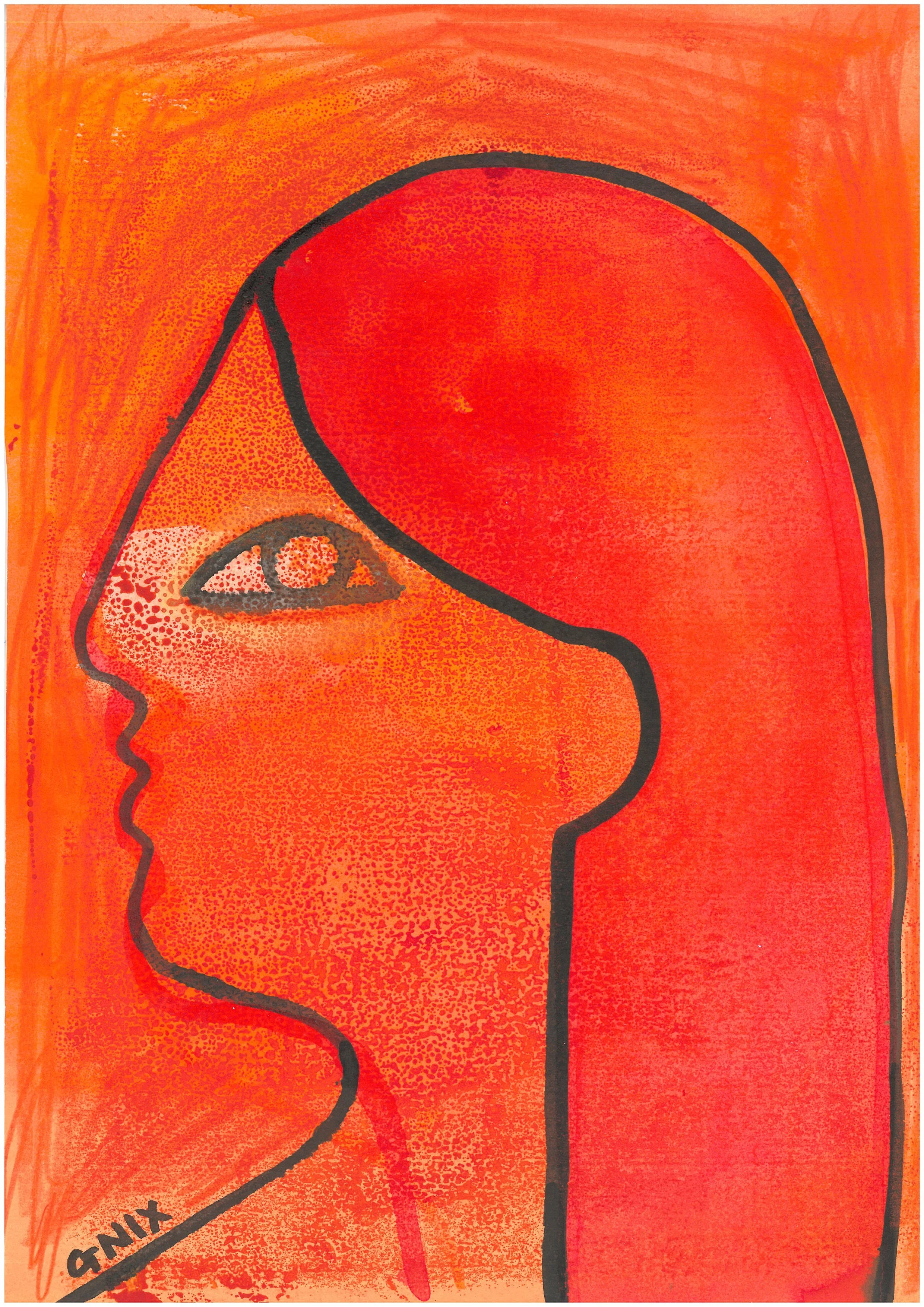Orange Number 17 : A4 Original Drawing:  The Rainbow Faces Project
