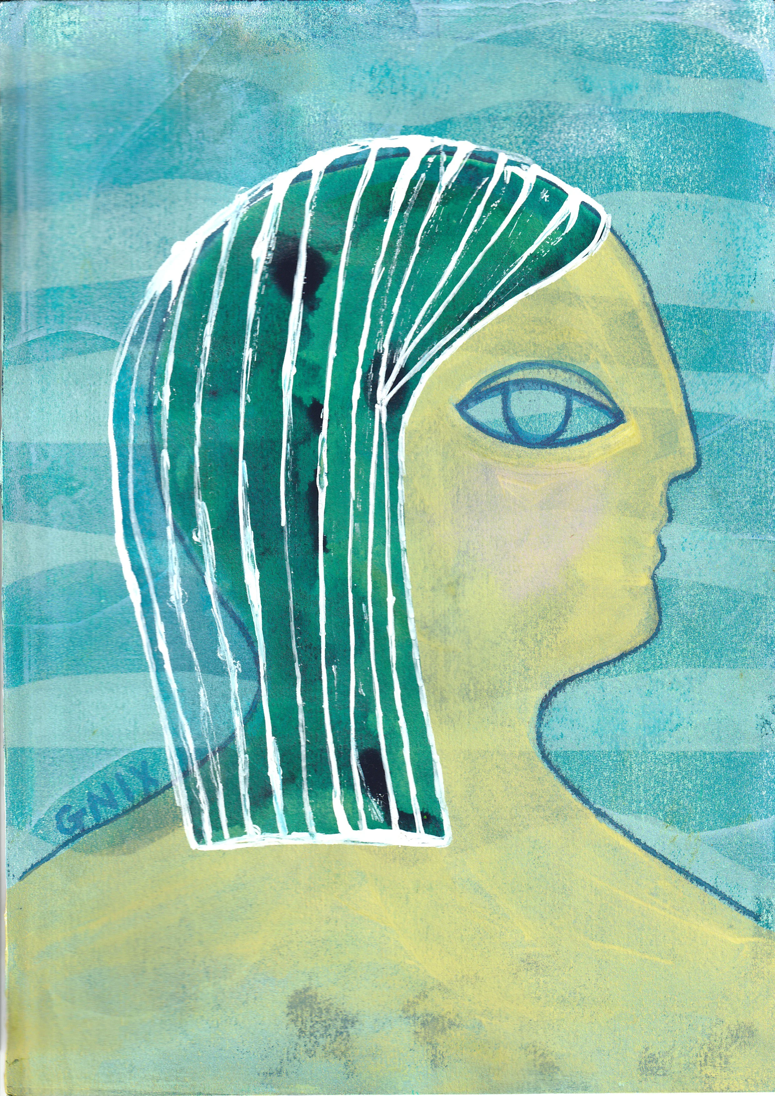 Turquoise Number 6 : A4 Original Drawing:  The Rainbow Faces Project