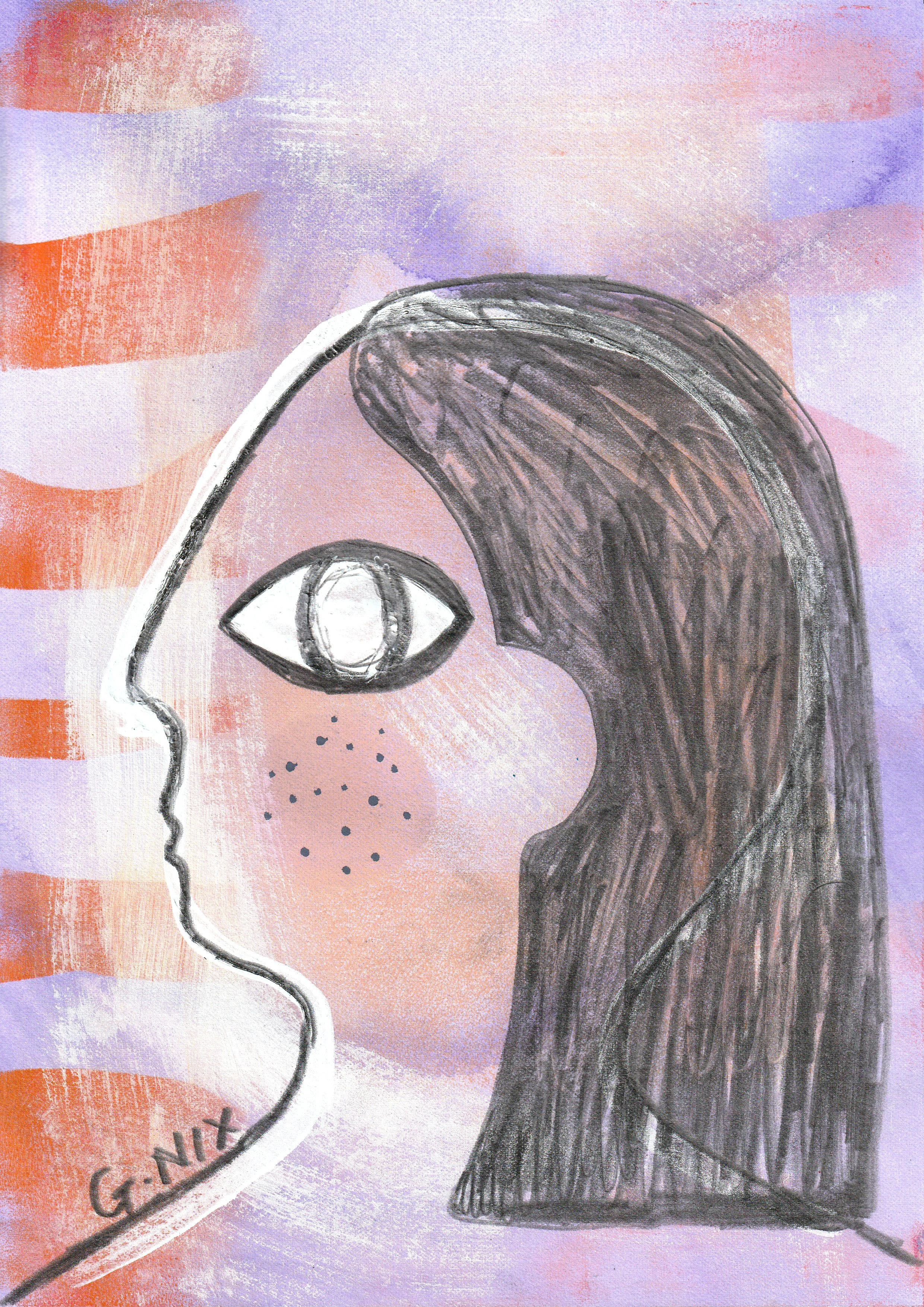 Purple Number 7: A4 Original Drawing:  The Rainbow Faces Project