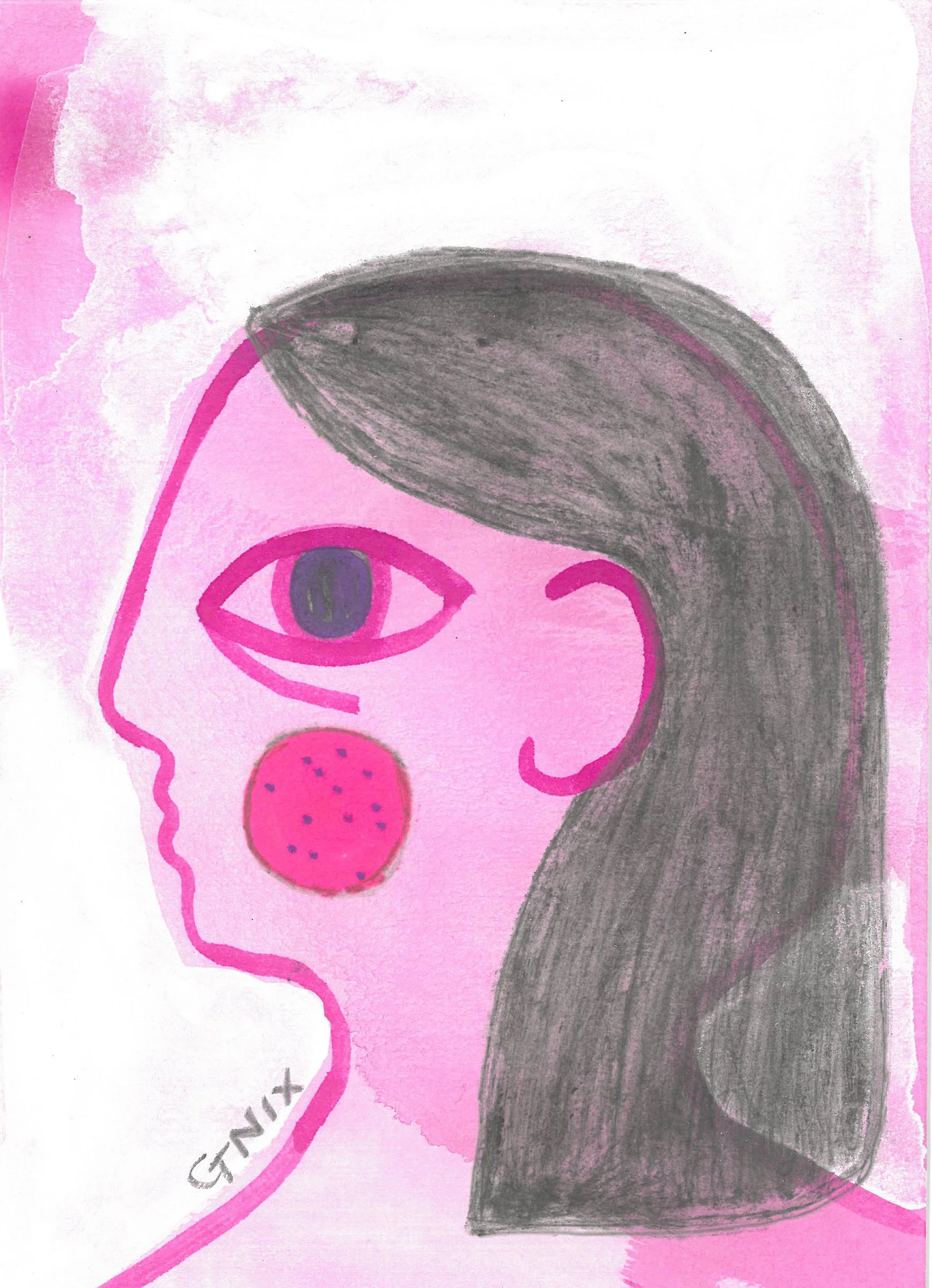 Pink Number 5 : A5 Original Drawing:  The Rainbow Faces Project