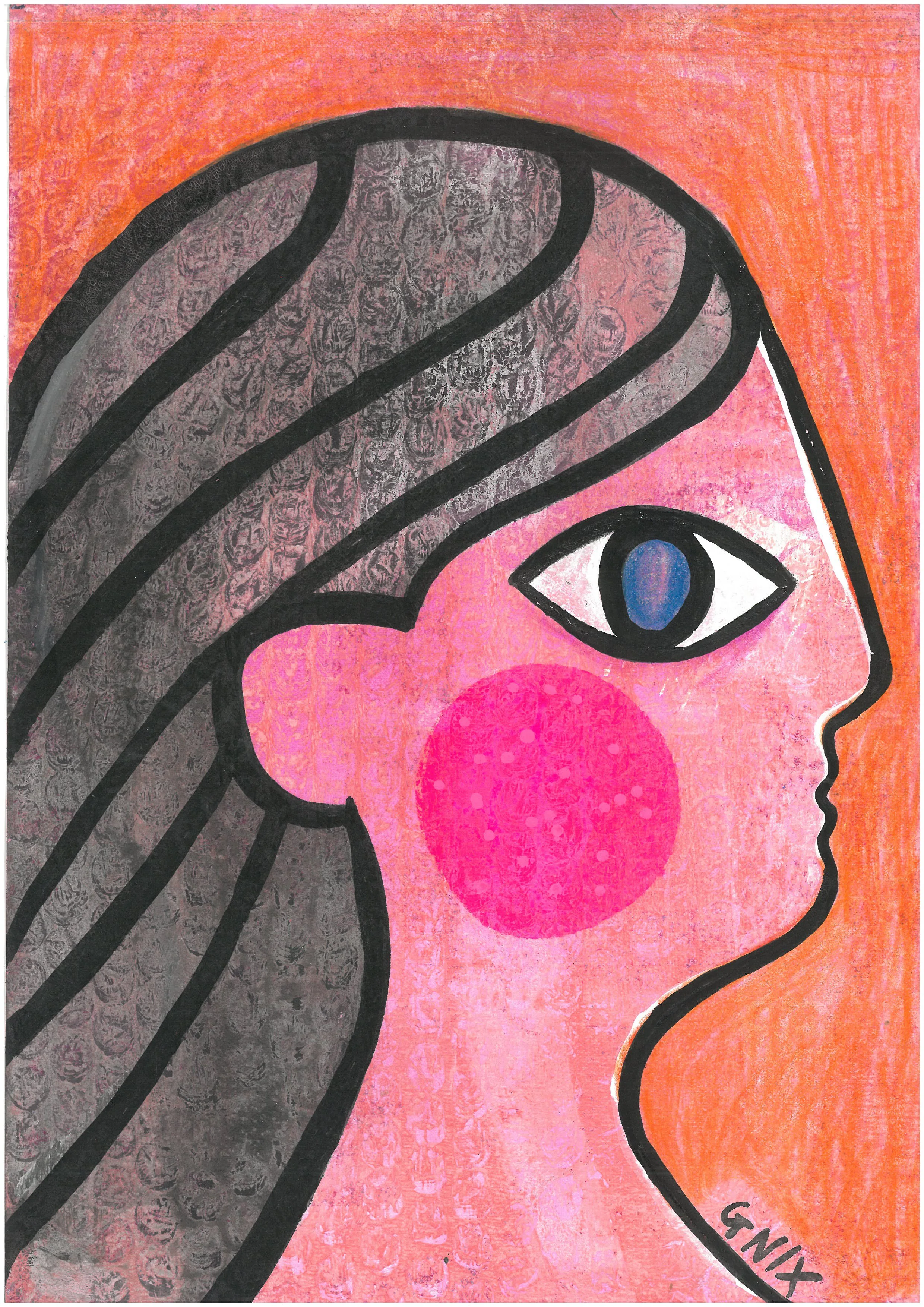 Pink Number 14 : A4 Original Drawing:  The Rainbow Faces Project