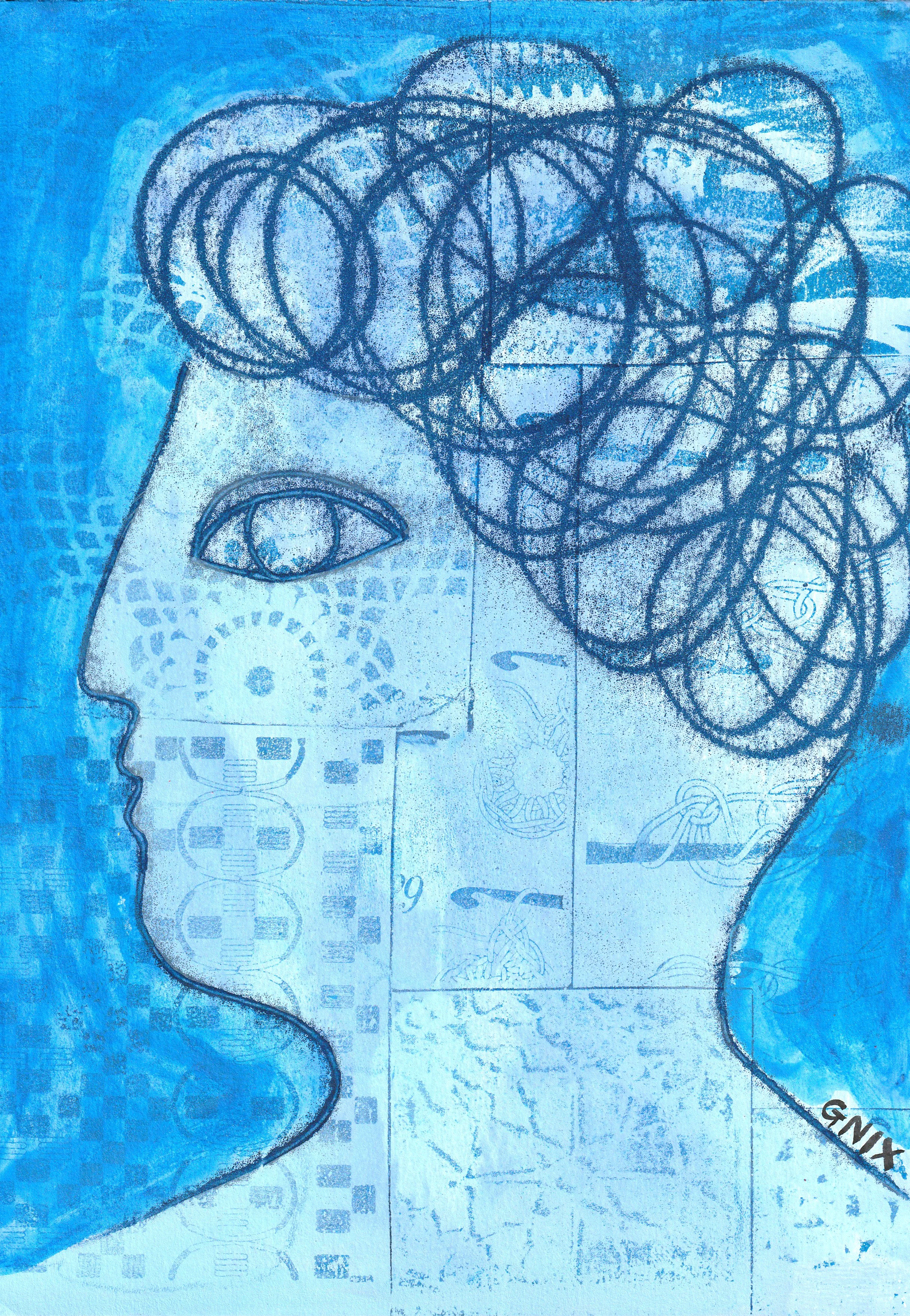 Blue Number 10: A4 Original Drawing:  The Rainbow Faces Project