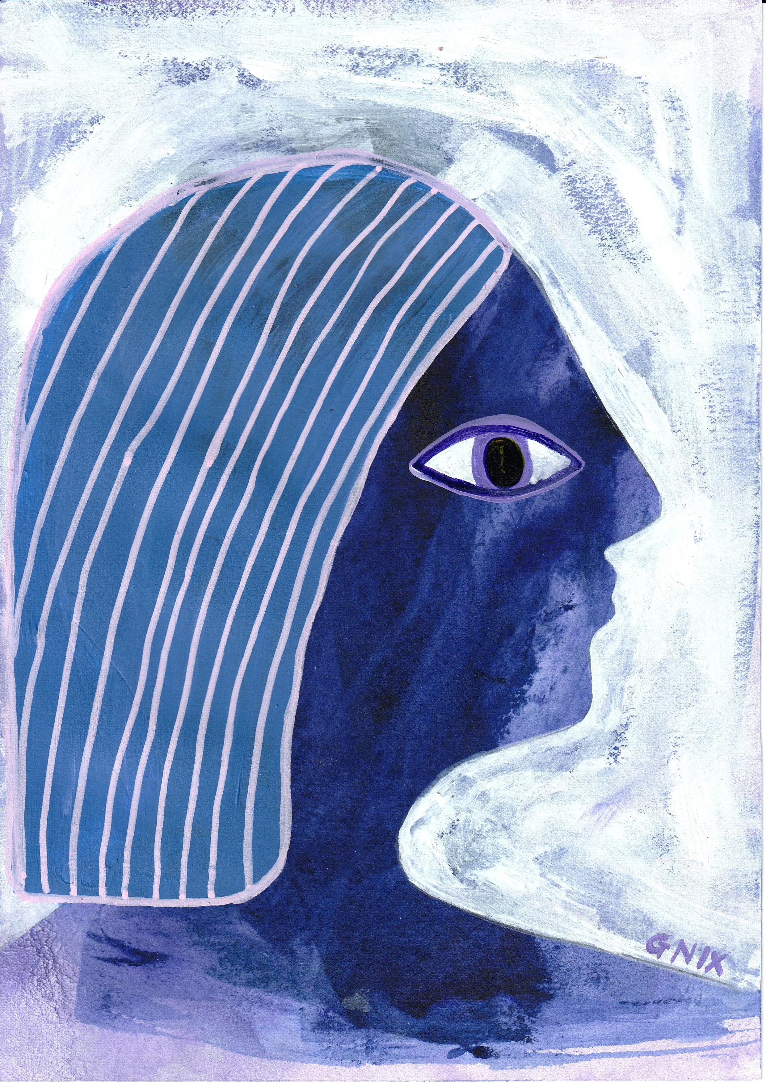 Purple Number 14: A4 Original Drawing:  The Rainbow Faces Project