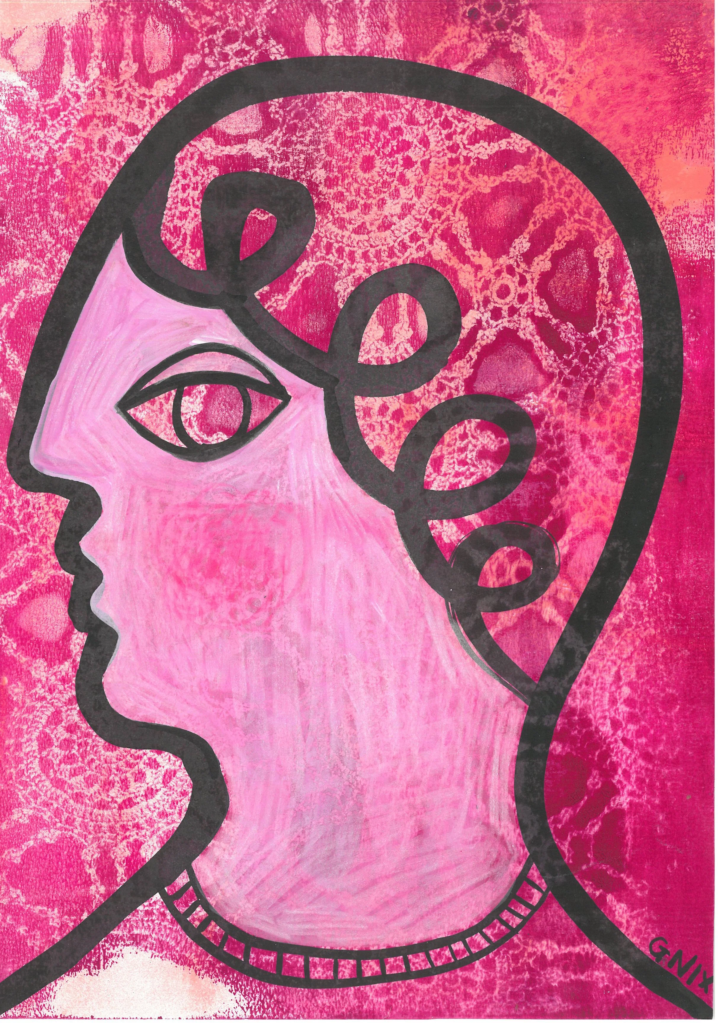 Pink Number 9 : A4 Original Drawing:  The Rainbow Faces Project