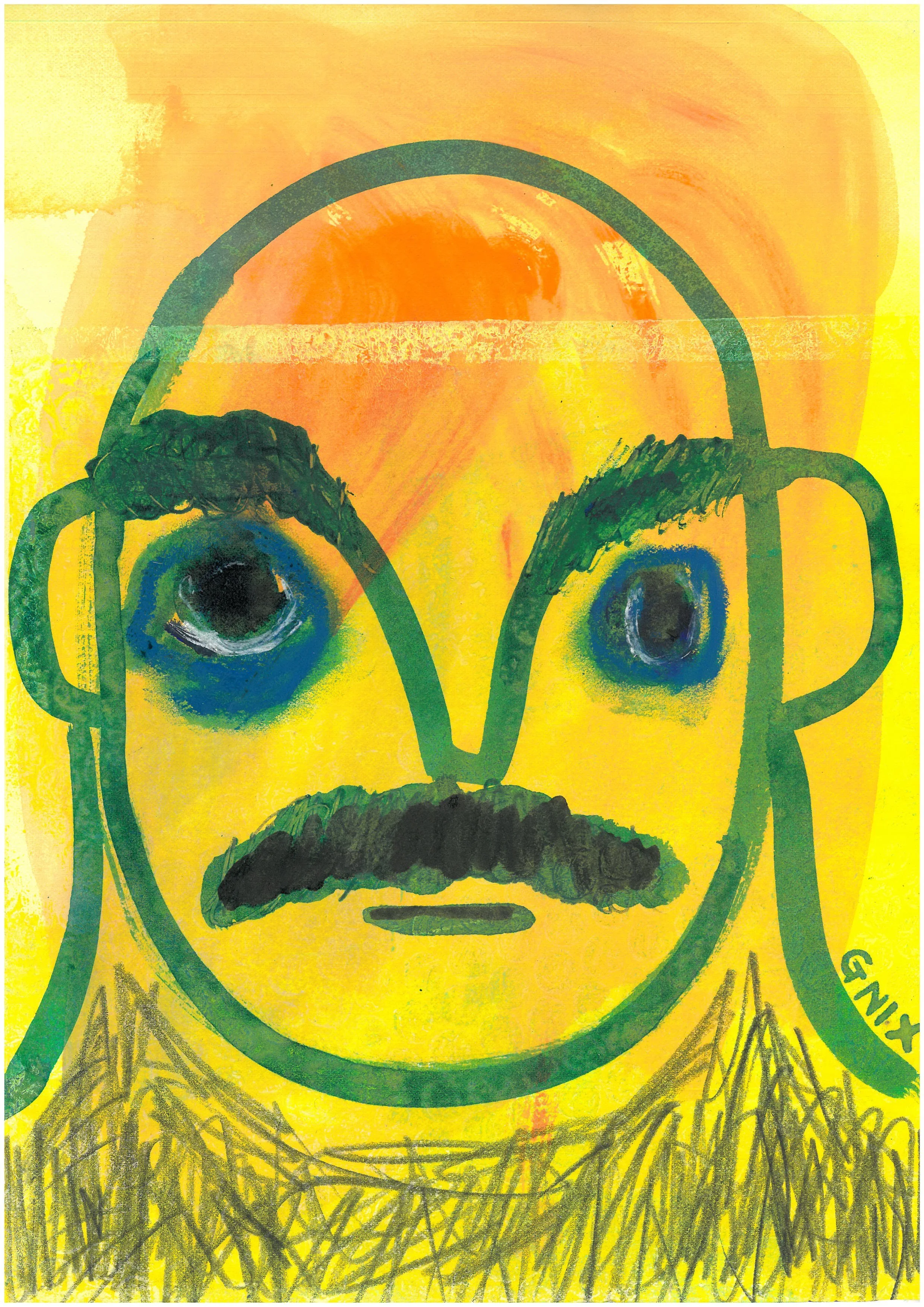 Yellow Number 8 : A4 Original Drawing:  The Rainbow Faces Project