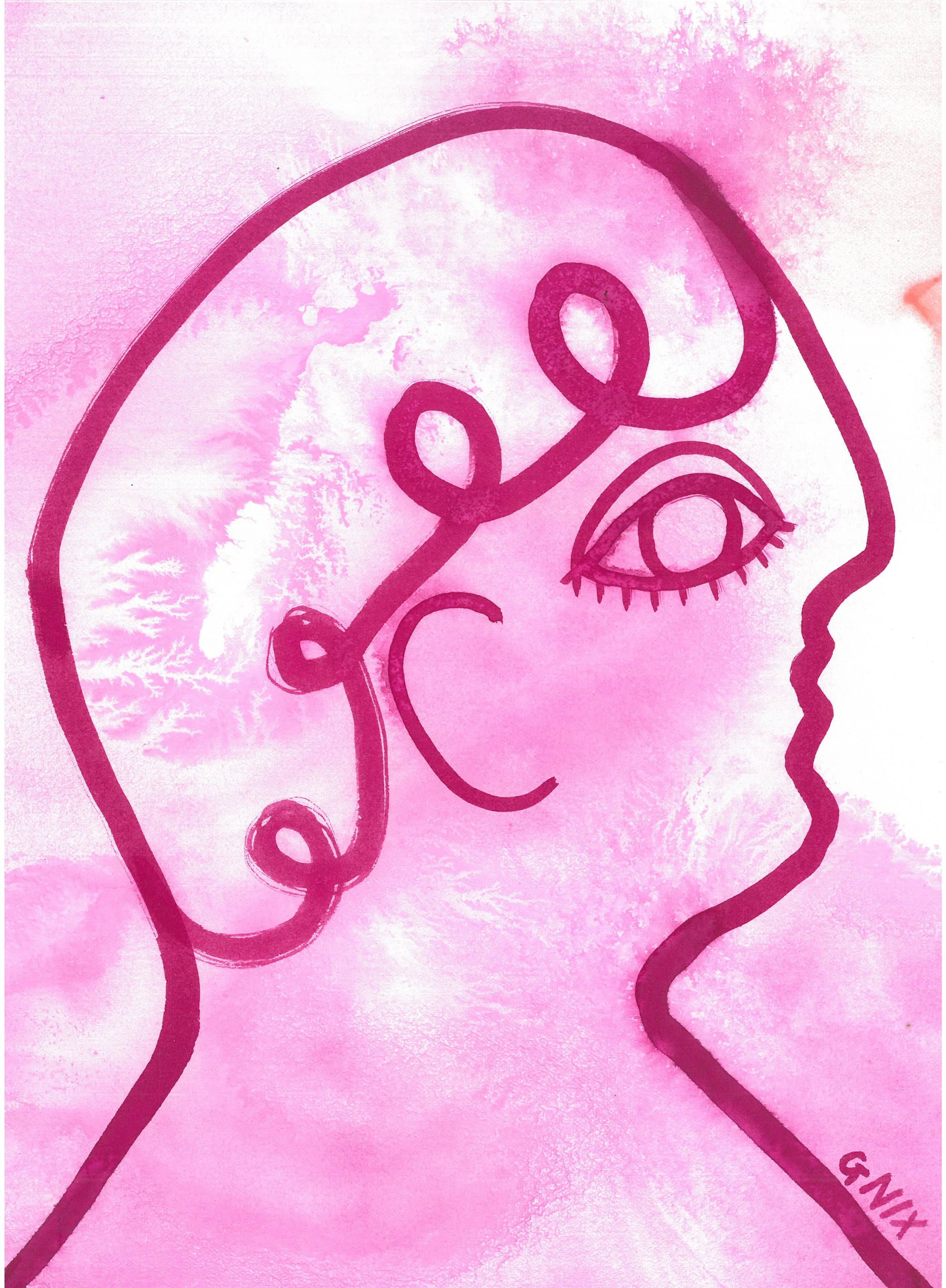 Pink Number 7 : A4 Original Drawing:  The Rainbow Faces Project