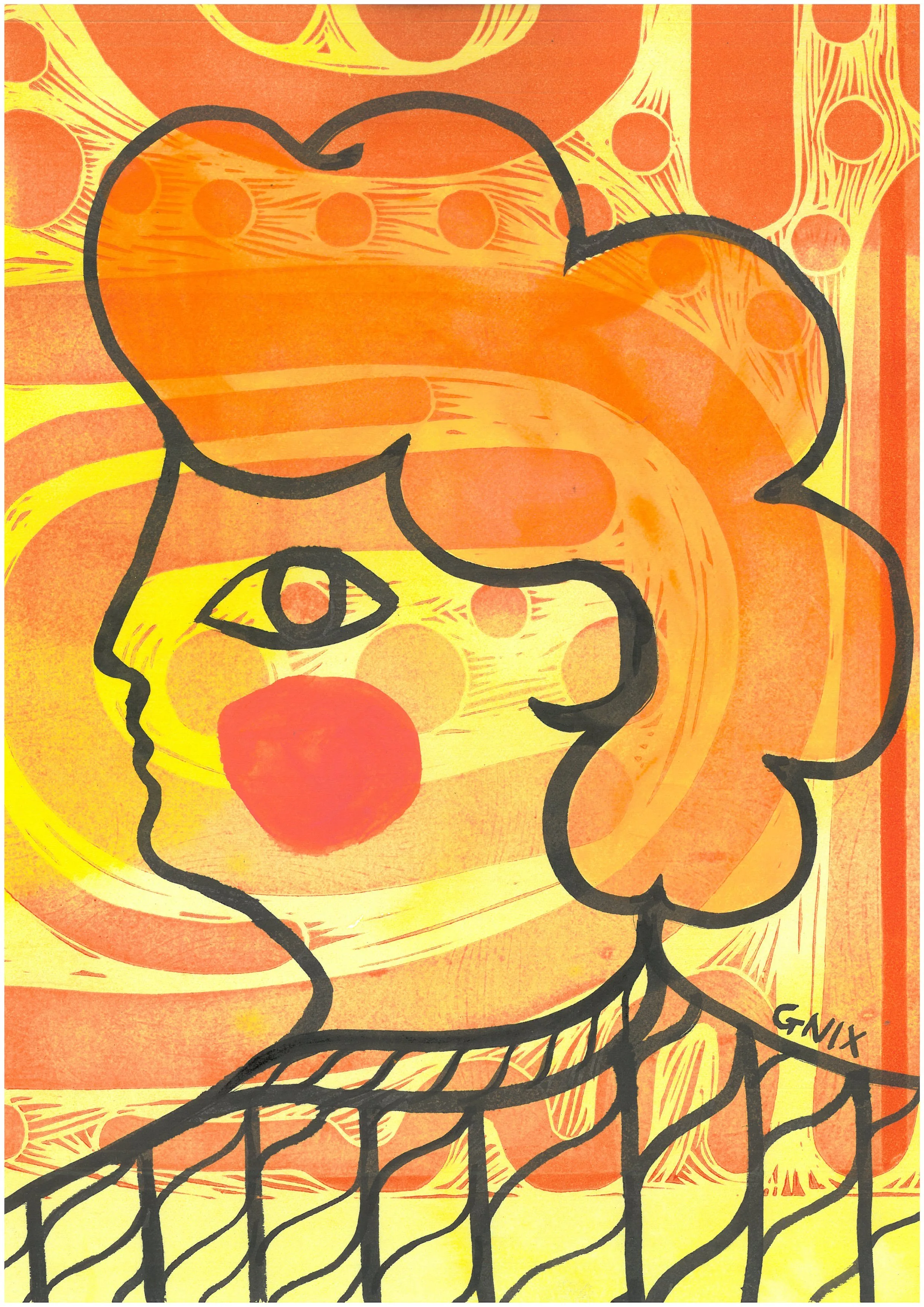 Orange Number 7 : A4 Original Drawing:  The Rainbow Faces Project