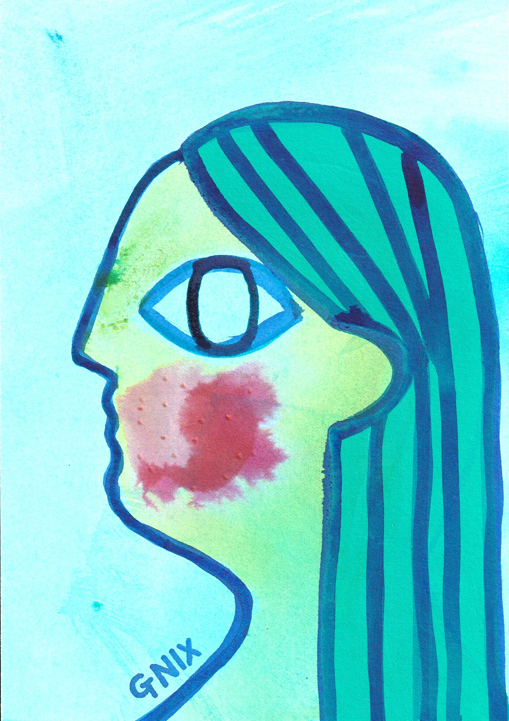 Blue Number 2: A5 Original Drawing:  The Rainbow Faces Project