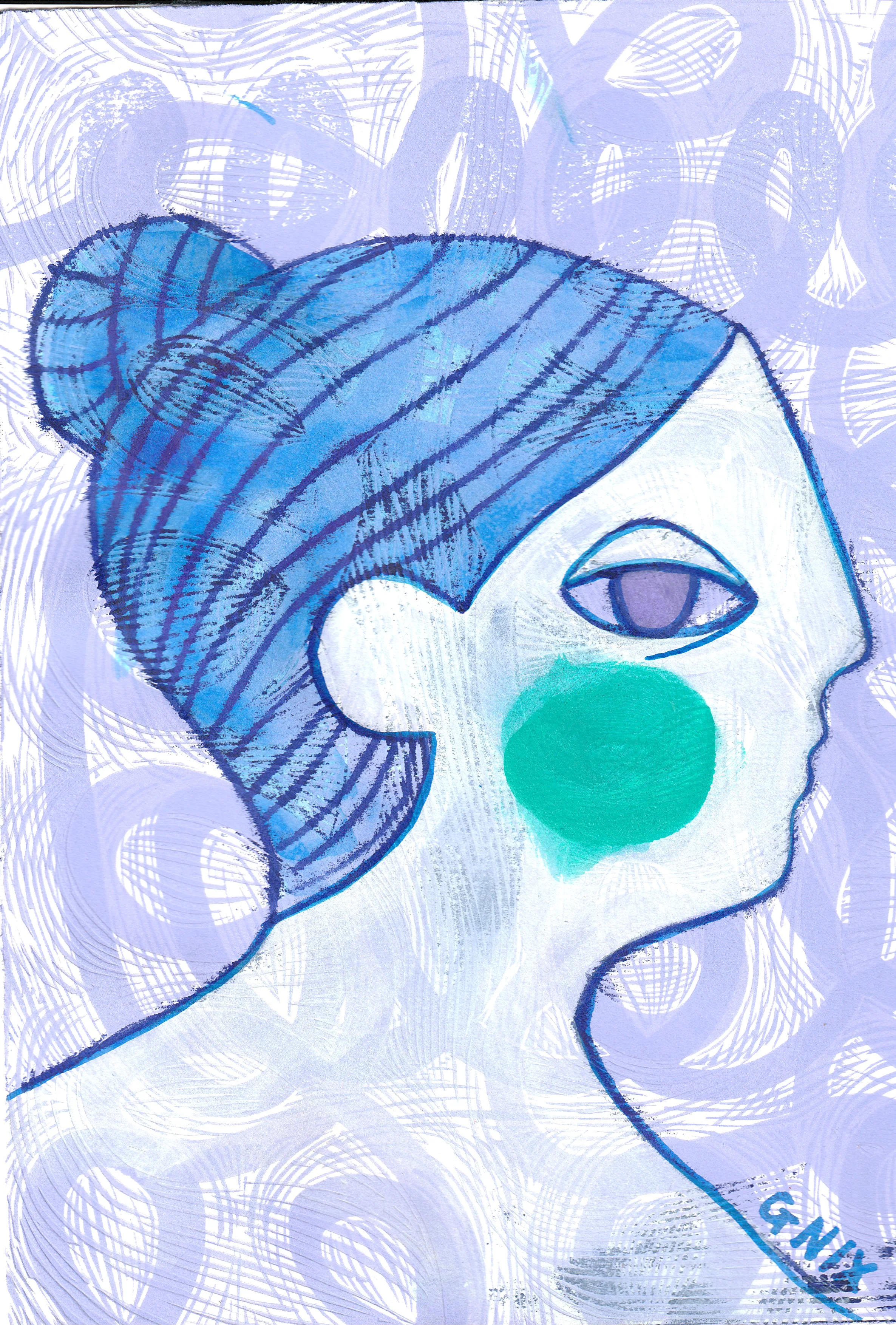 Purple Number 6: A4 Original Drawing:  The Rainbow Faces Project