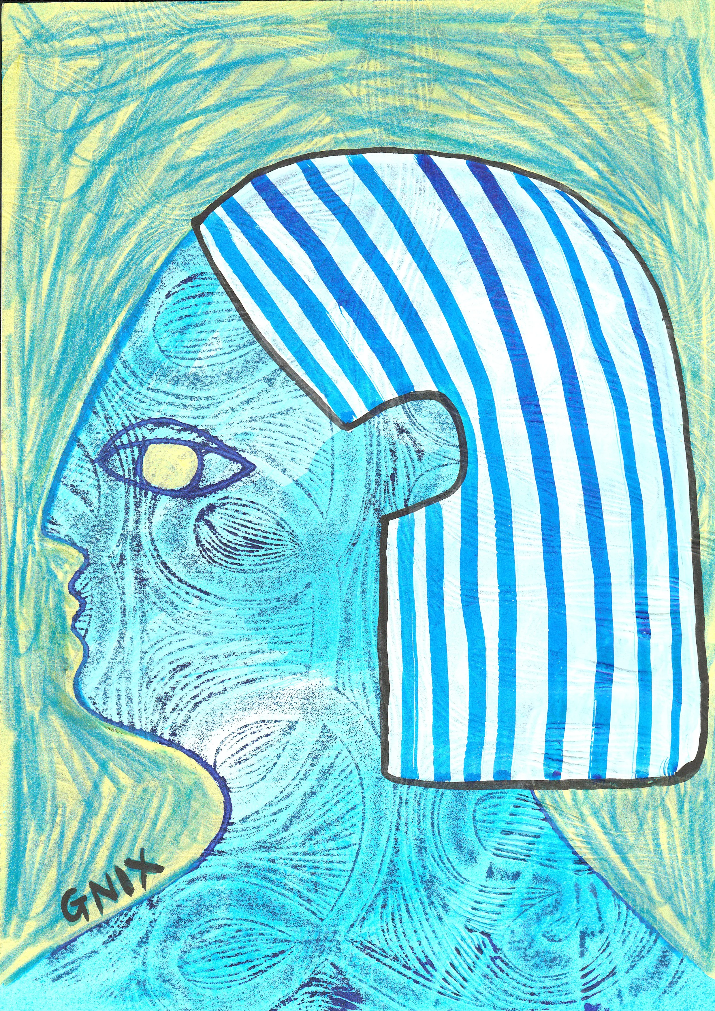 Blue Number 5: A4 Original Drawing:  The Rainbow Faces Project
