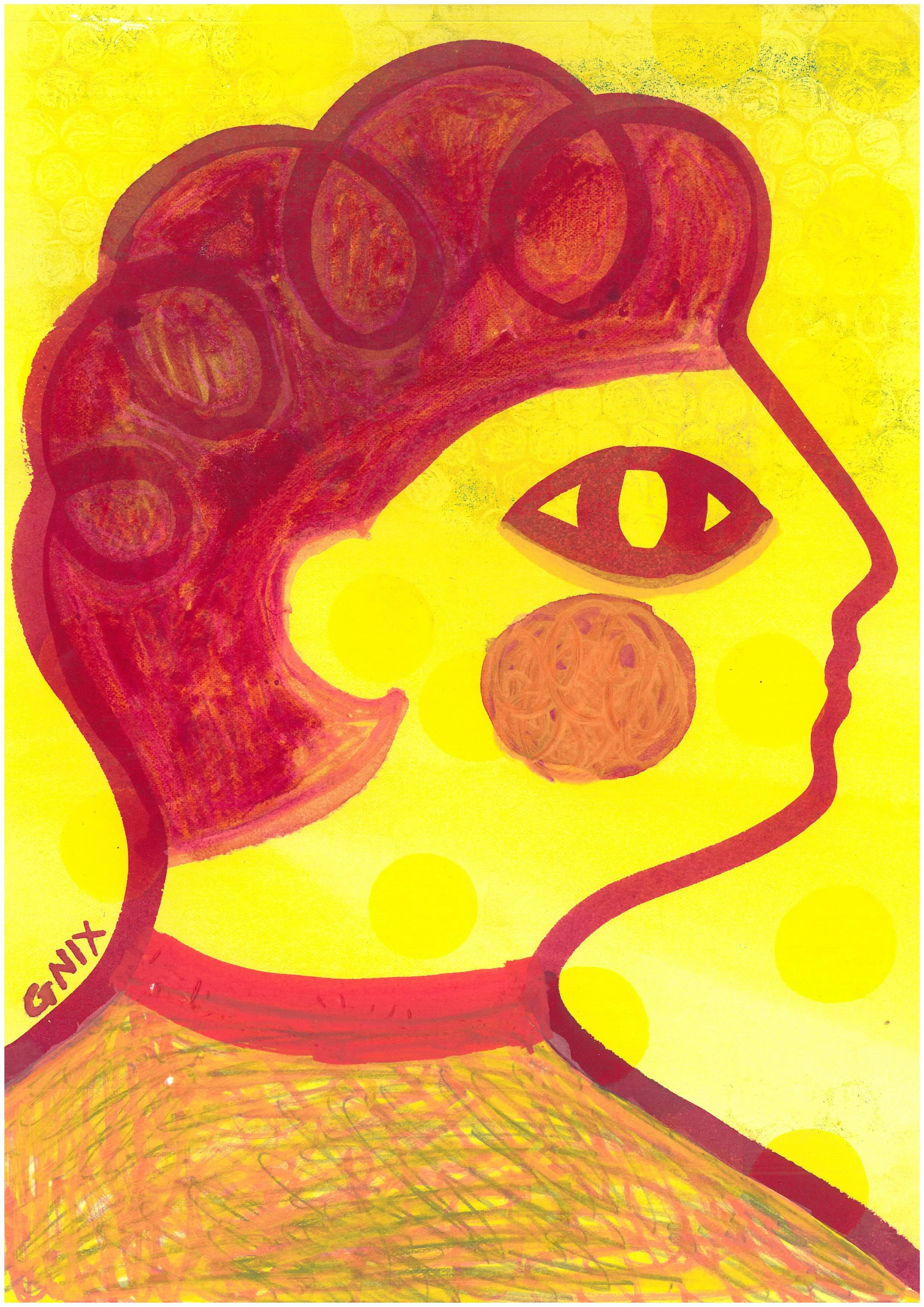 Yellow Number 5 : A4 Original Drawing:  The Rainbow Faces Project