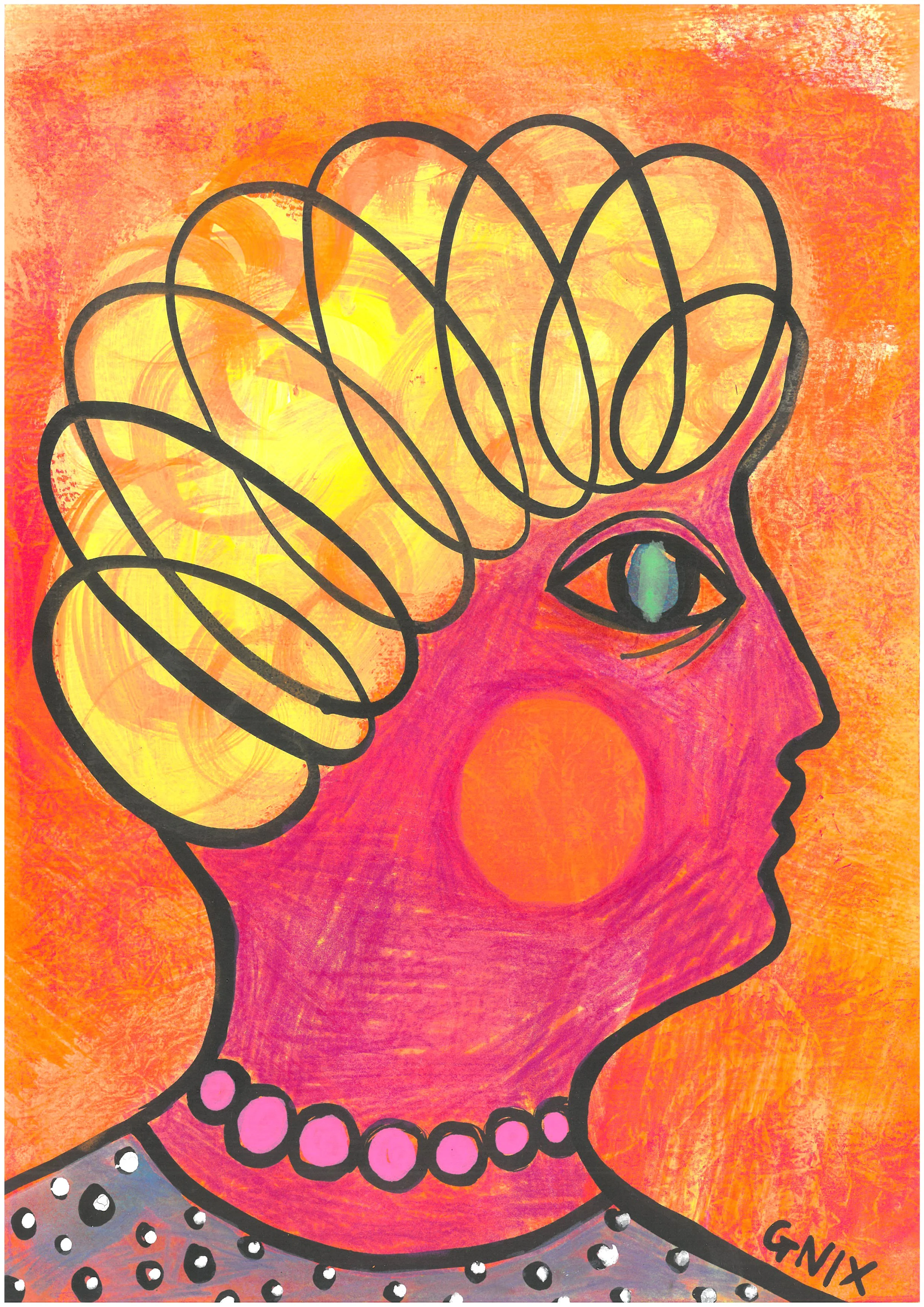 Orange Number 10 : A4 Original Drawing:  The Rainbow Faces Project