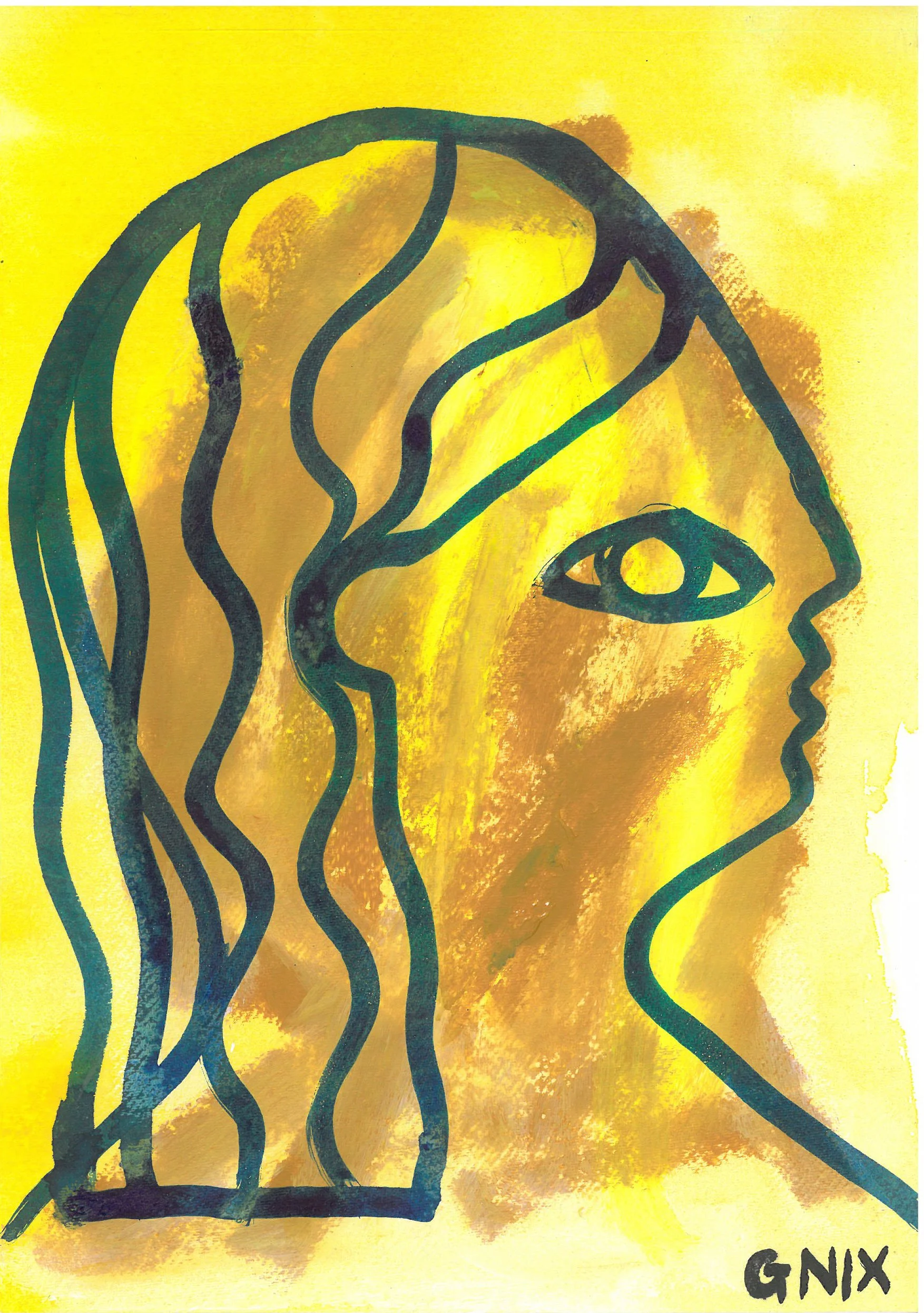 Yellow Number 3 : A5 Original Drawing:  The Rainbow Faces Project