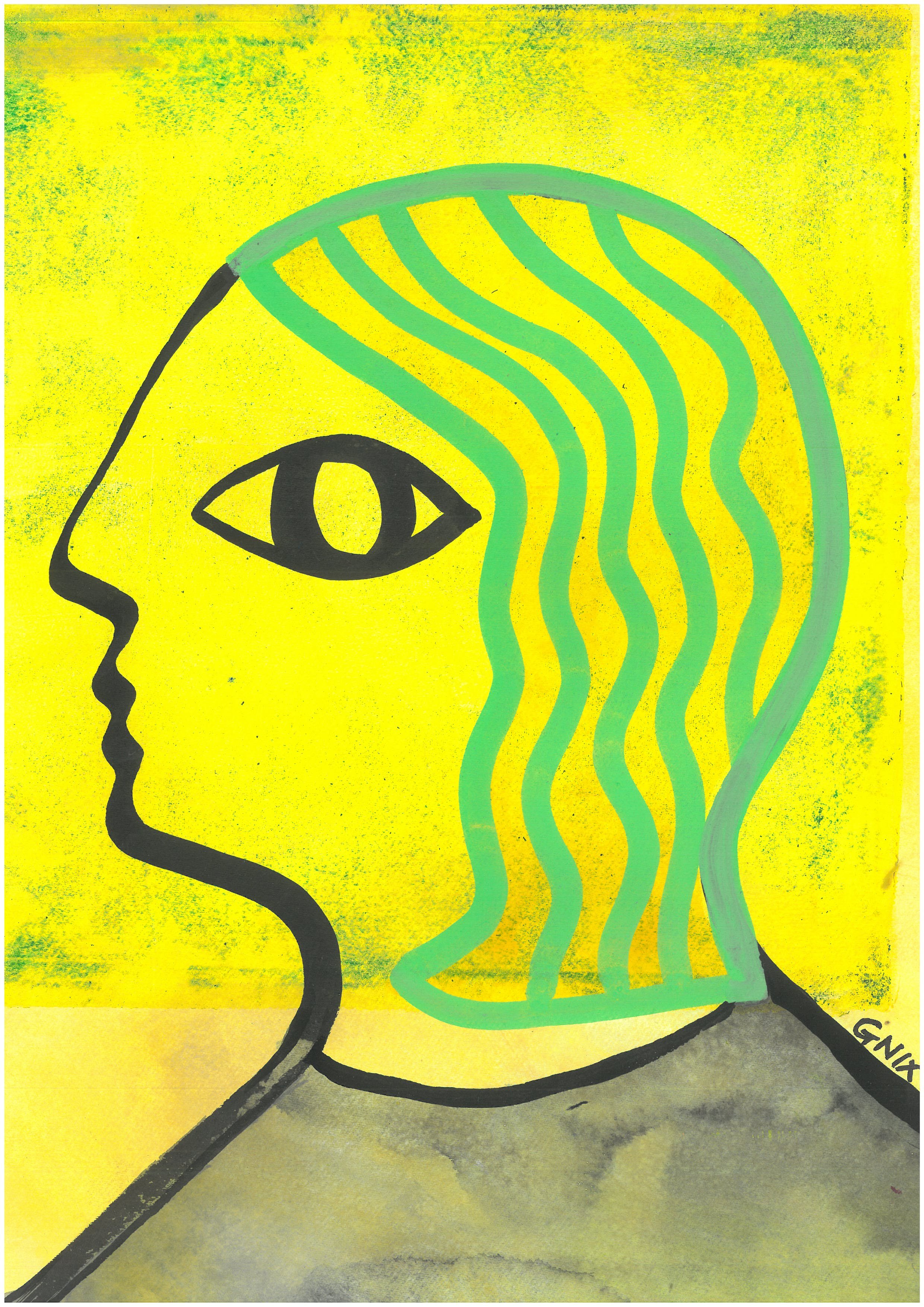 Yellow Number 14 : A4 Original Drawing:  The Rainbow Faces Project