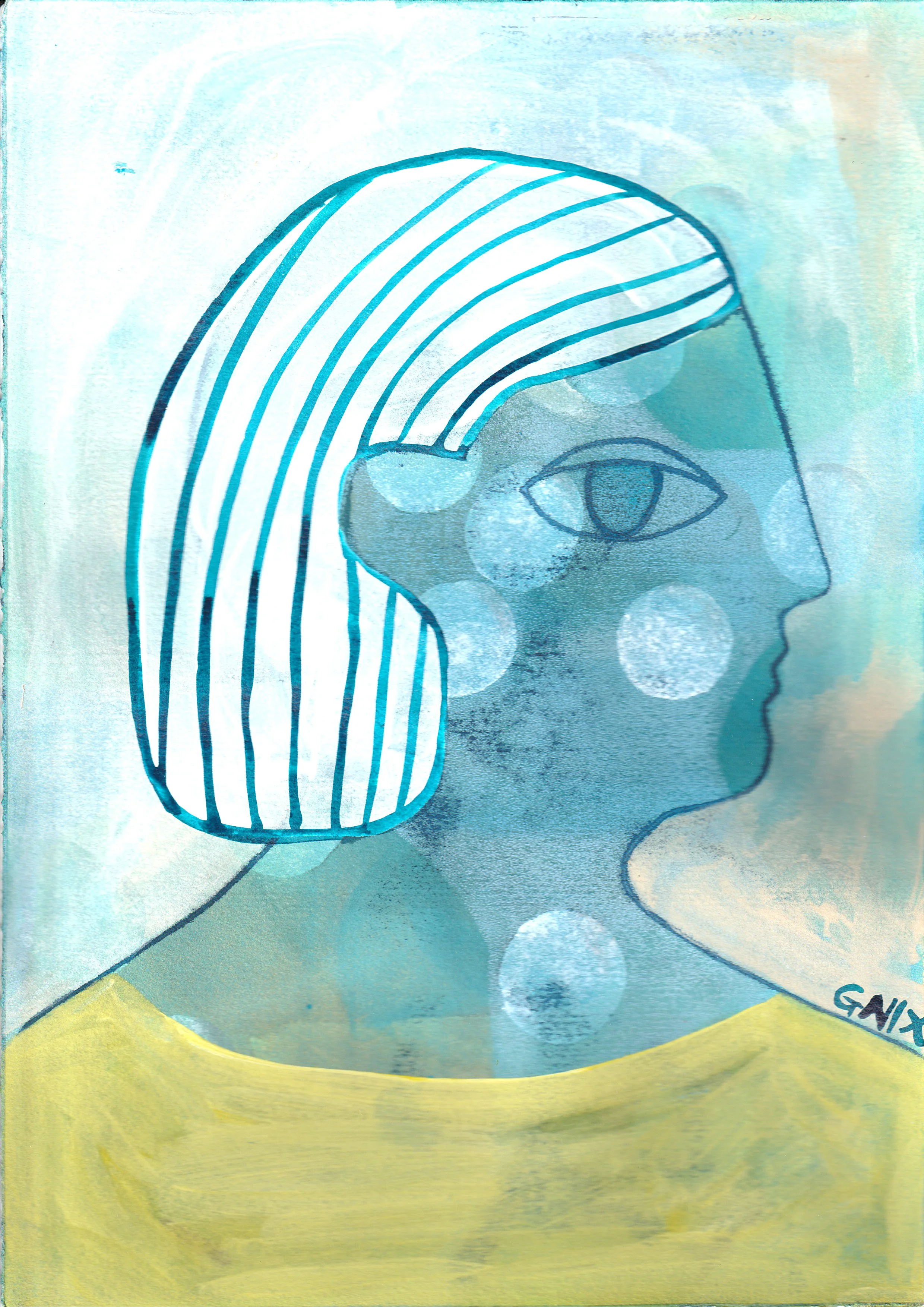 Turquoise Number 8 : A4 Original Drawing:  The Rainbow Faces Project