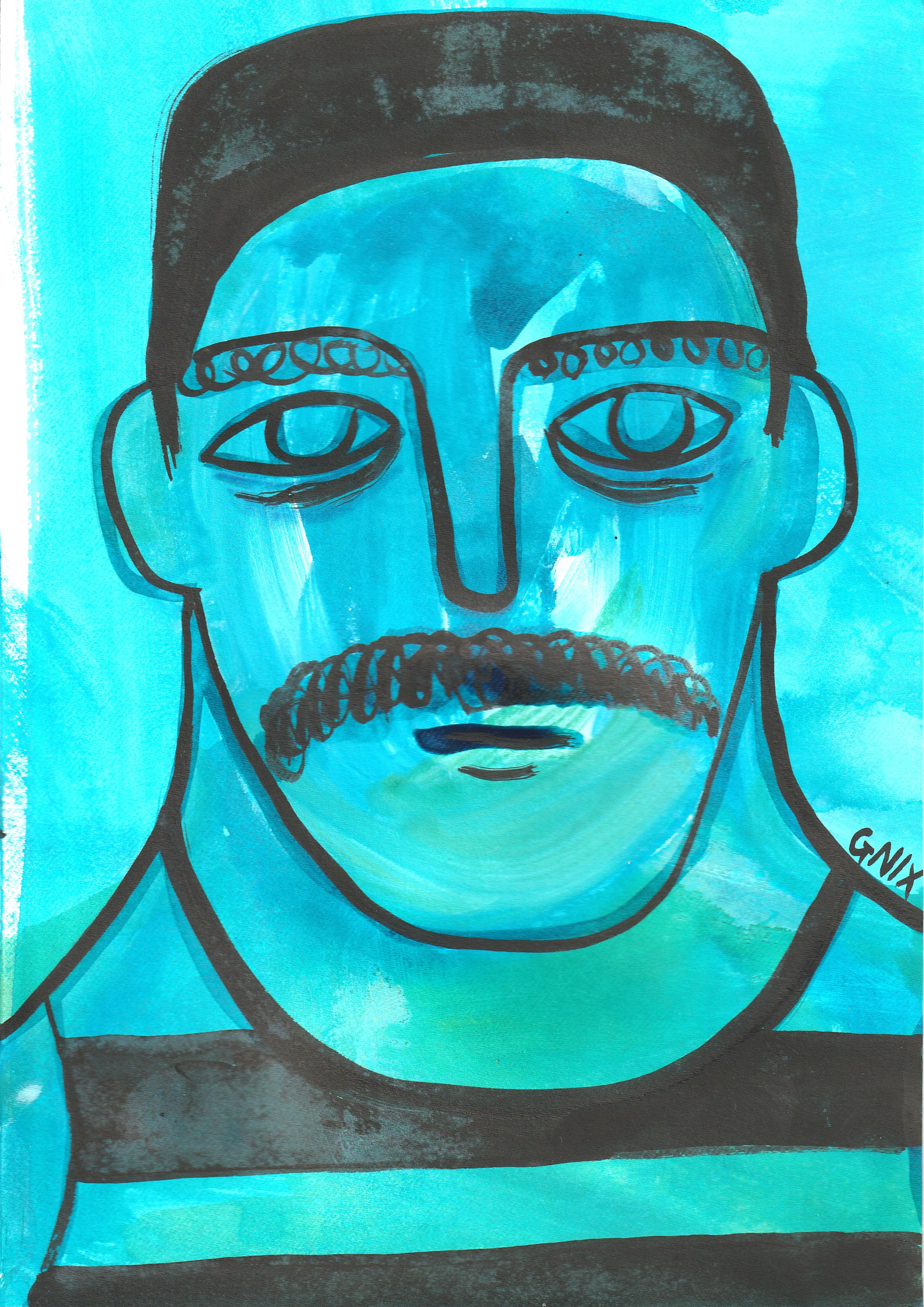 Turquoise Number 5 : A4 Original Drawing:  The Rainbow Faces Project