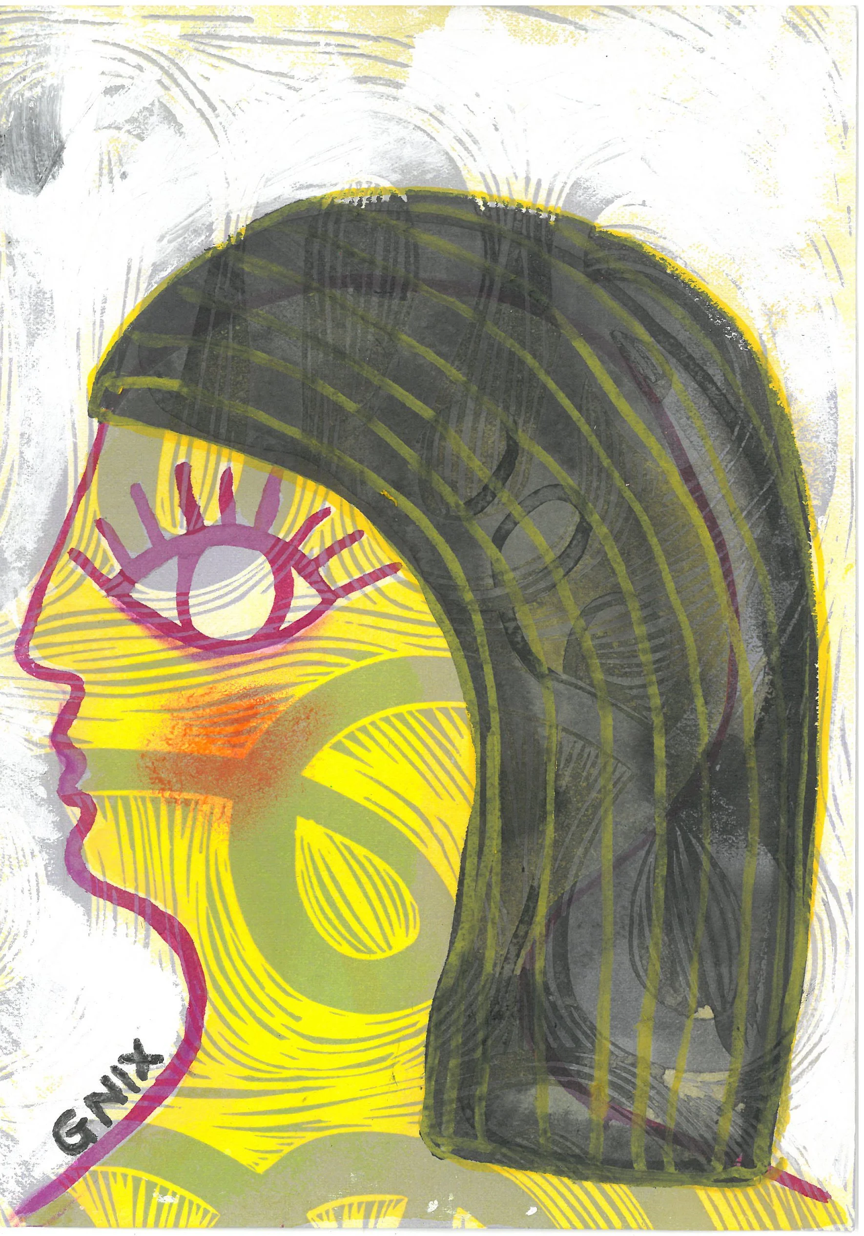 Yellow Number 1 : A5 Original Drawing:  The Rainbow Faces Project