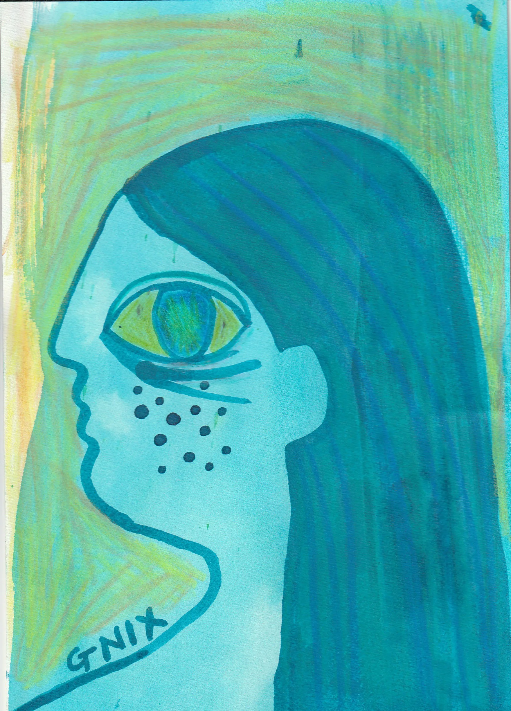 Blue Number 3: A5 Original Drawing:  The Rainbow Faces Project