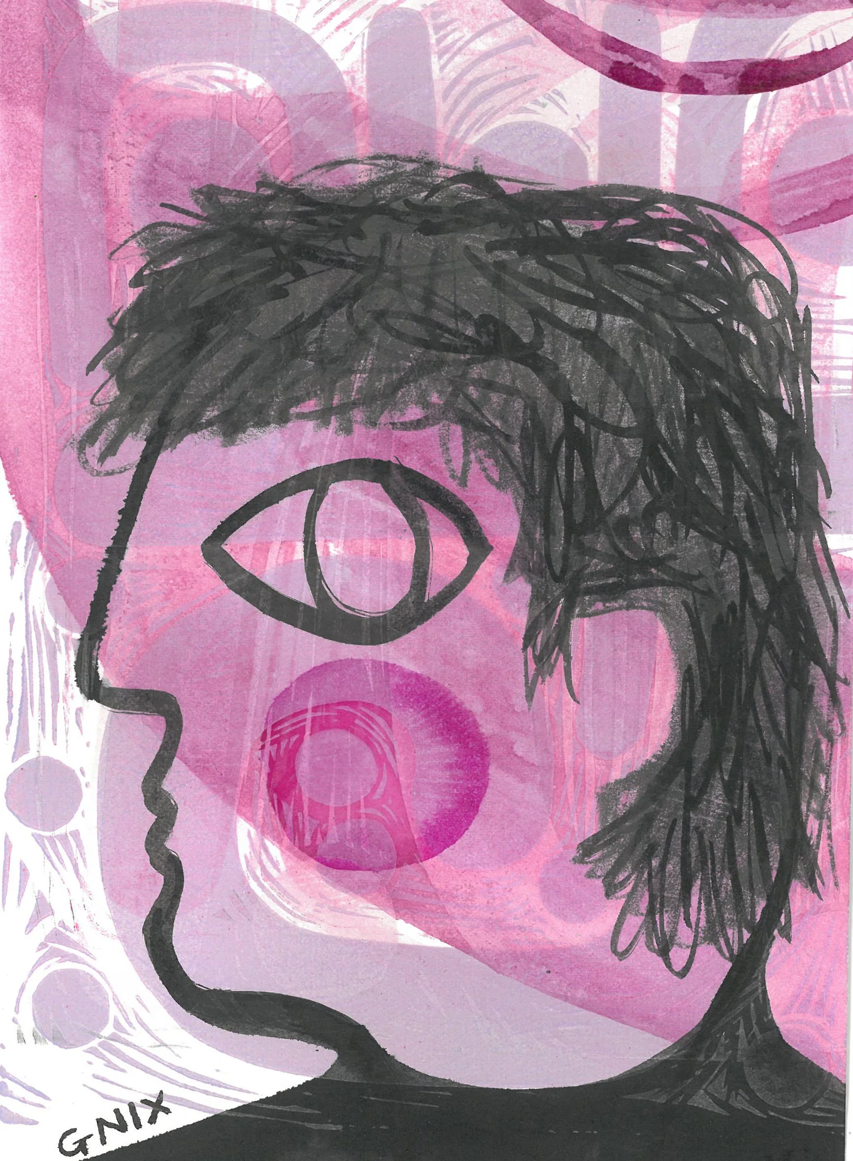 Pink Number 4 : A5 Original Drawing:  The Rainbow Faces Project