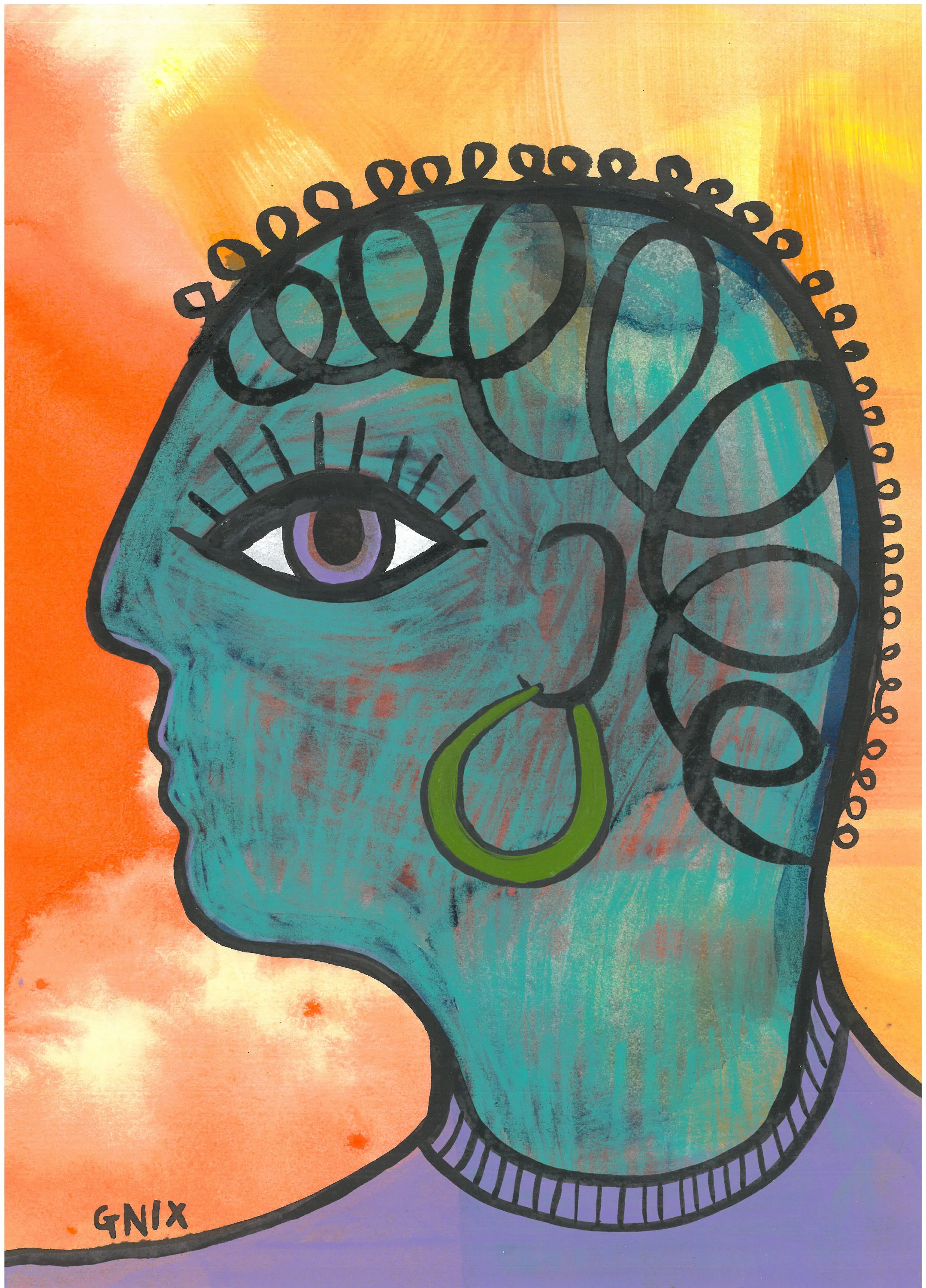 Orange Number 6 : A4 Original Drawing:  The Rainbow Faces Project