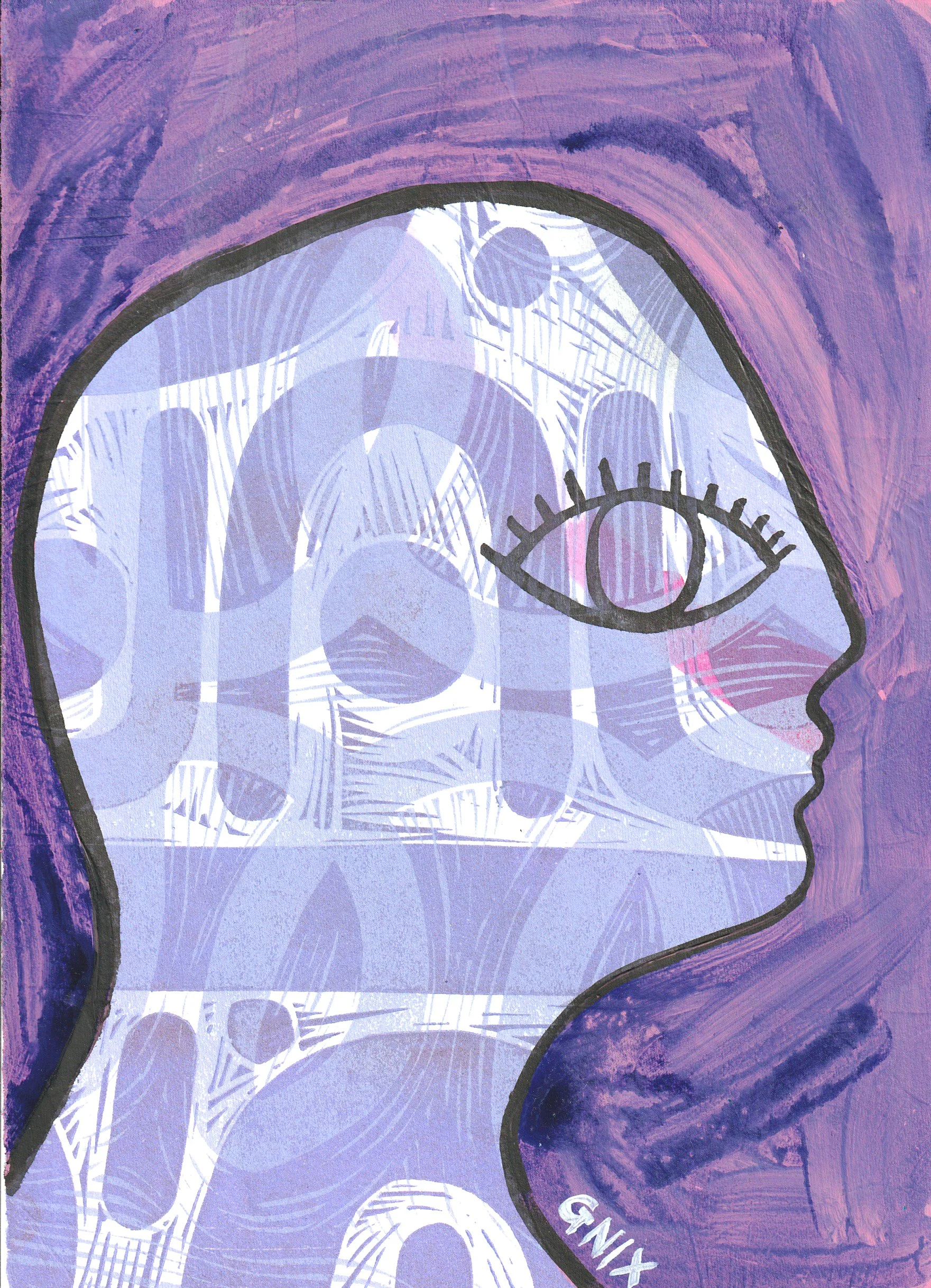 Purple Number 2: A5 Original Drawing:  The Rainbow Faces Project