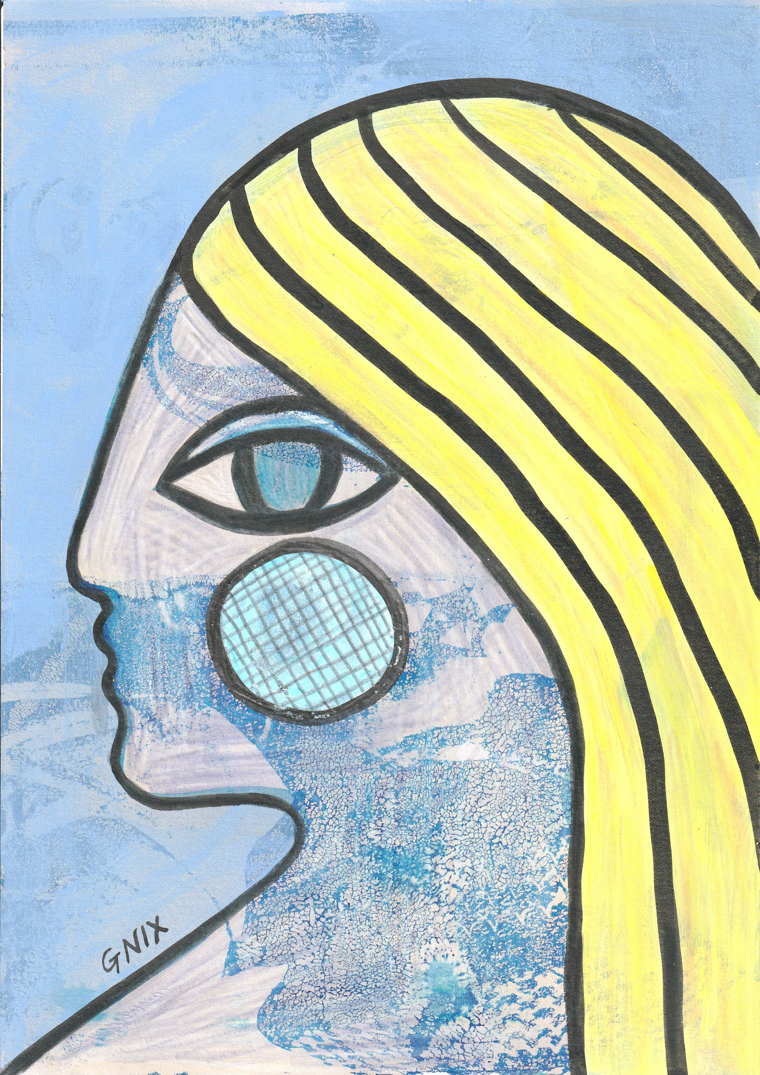 Blue Number 4: A4 Original Drawing:  The Rainbow Faces Project