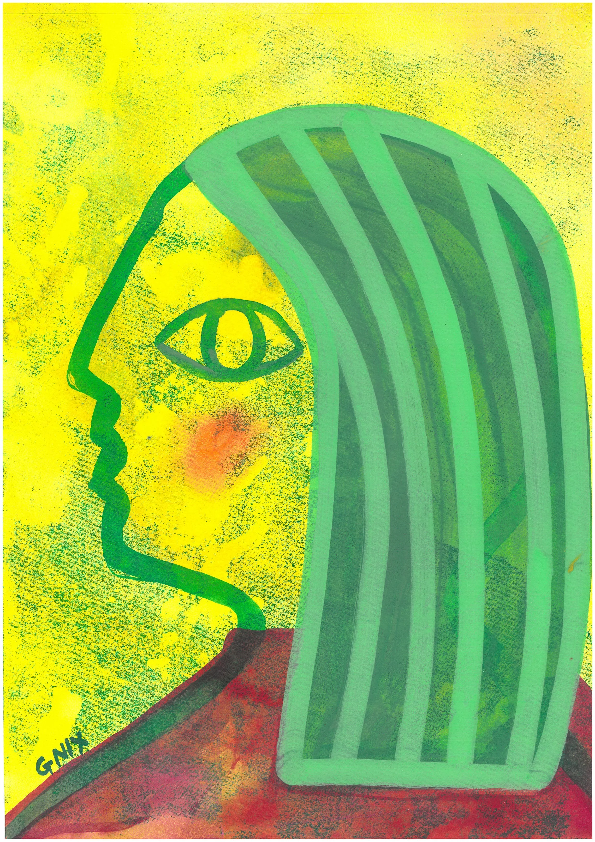 Yellow Number 13 : A4 Original Drawing:  The Rainbow Faces Project