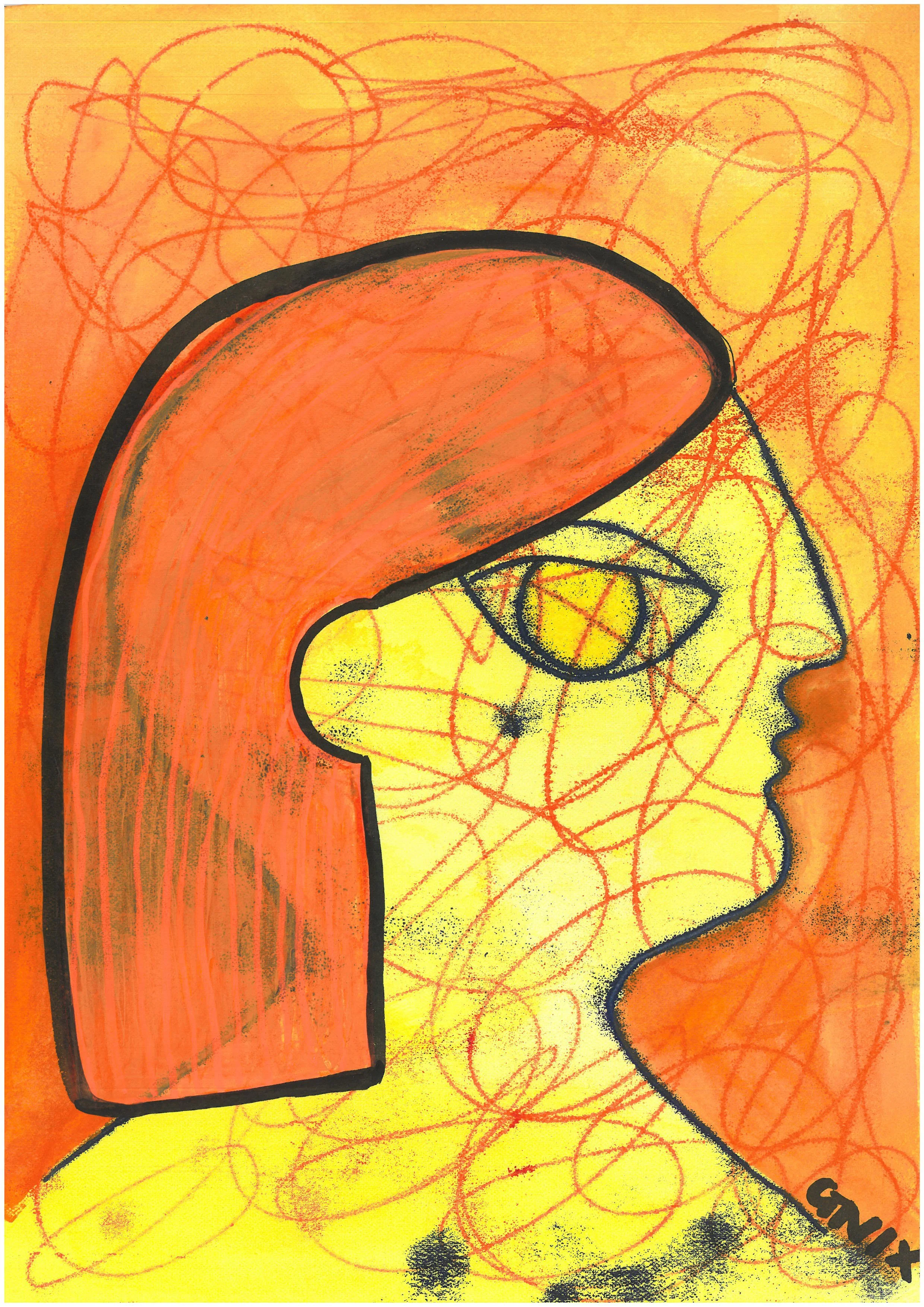 Orange Number 8 : A4 Original Drawing:  The Rainbow Faces Project