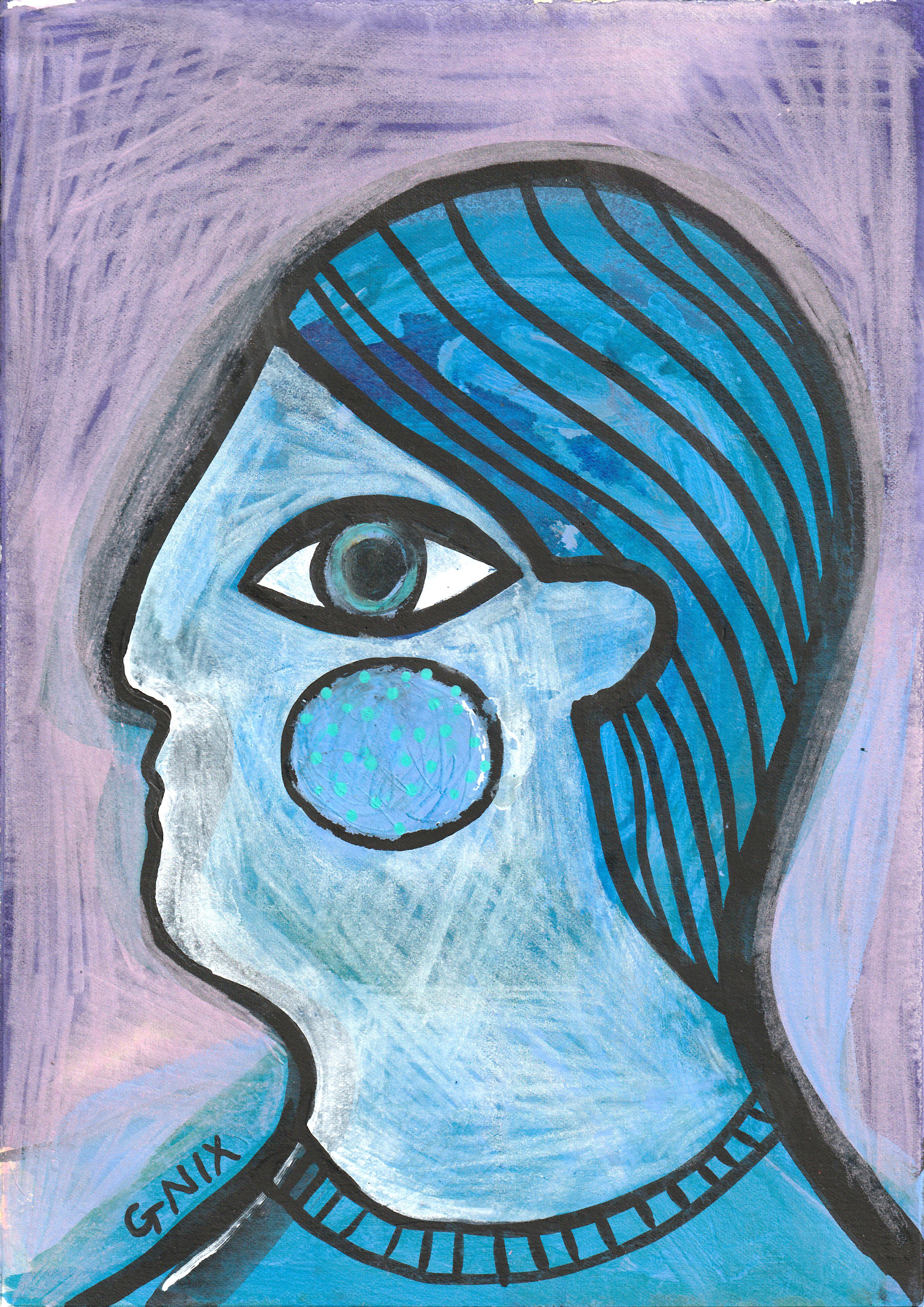 Blue Number 8: A4 Original Drawing:  The Rainbow Faces Project
