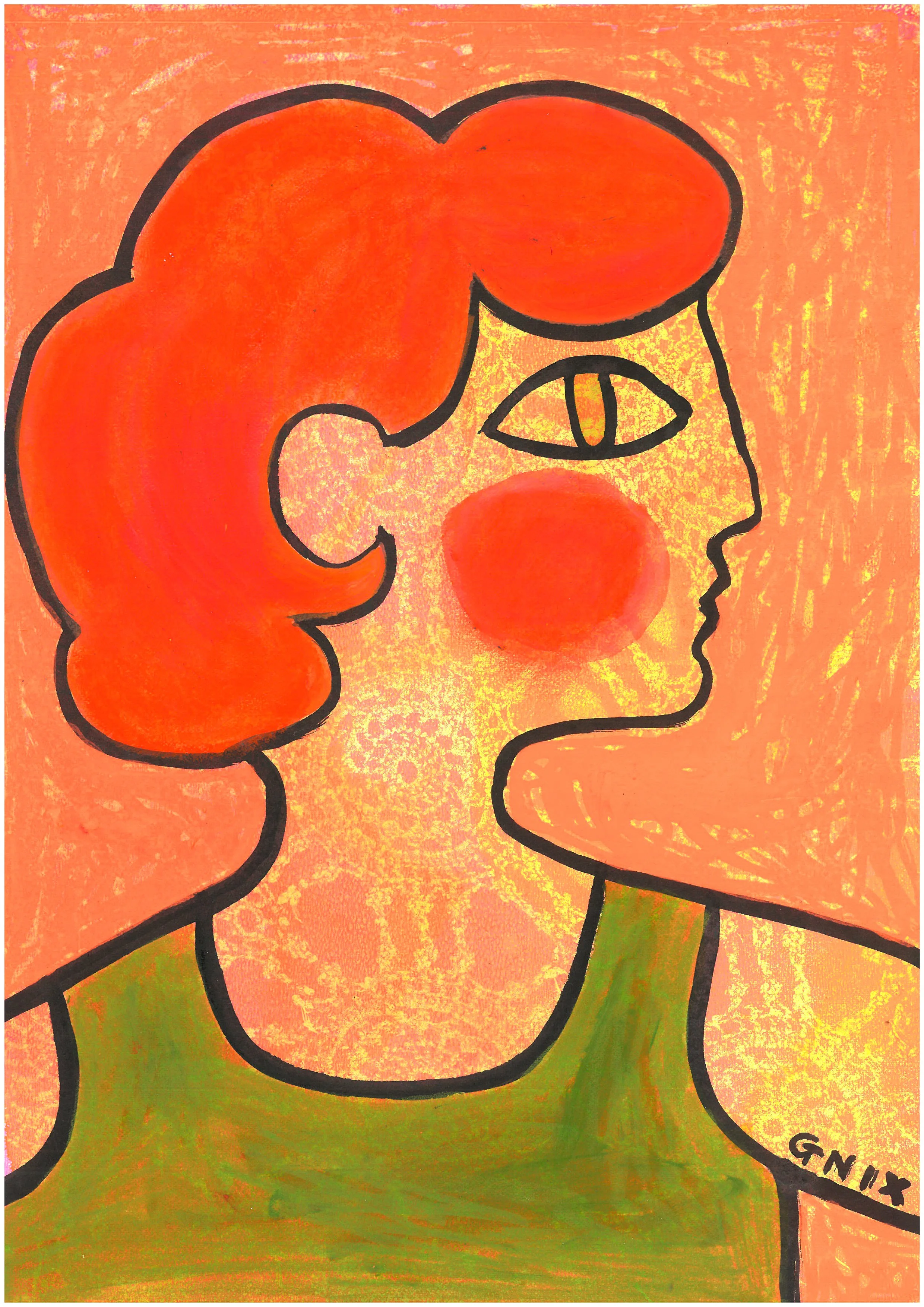 Orange Number 16 : A4 Original Drawing:  The Rainbow Faces Project