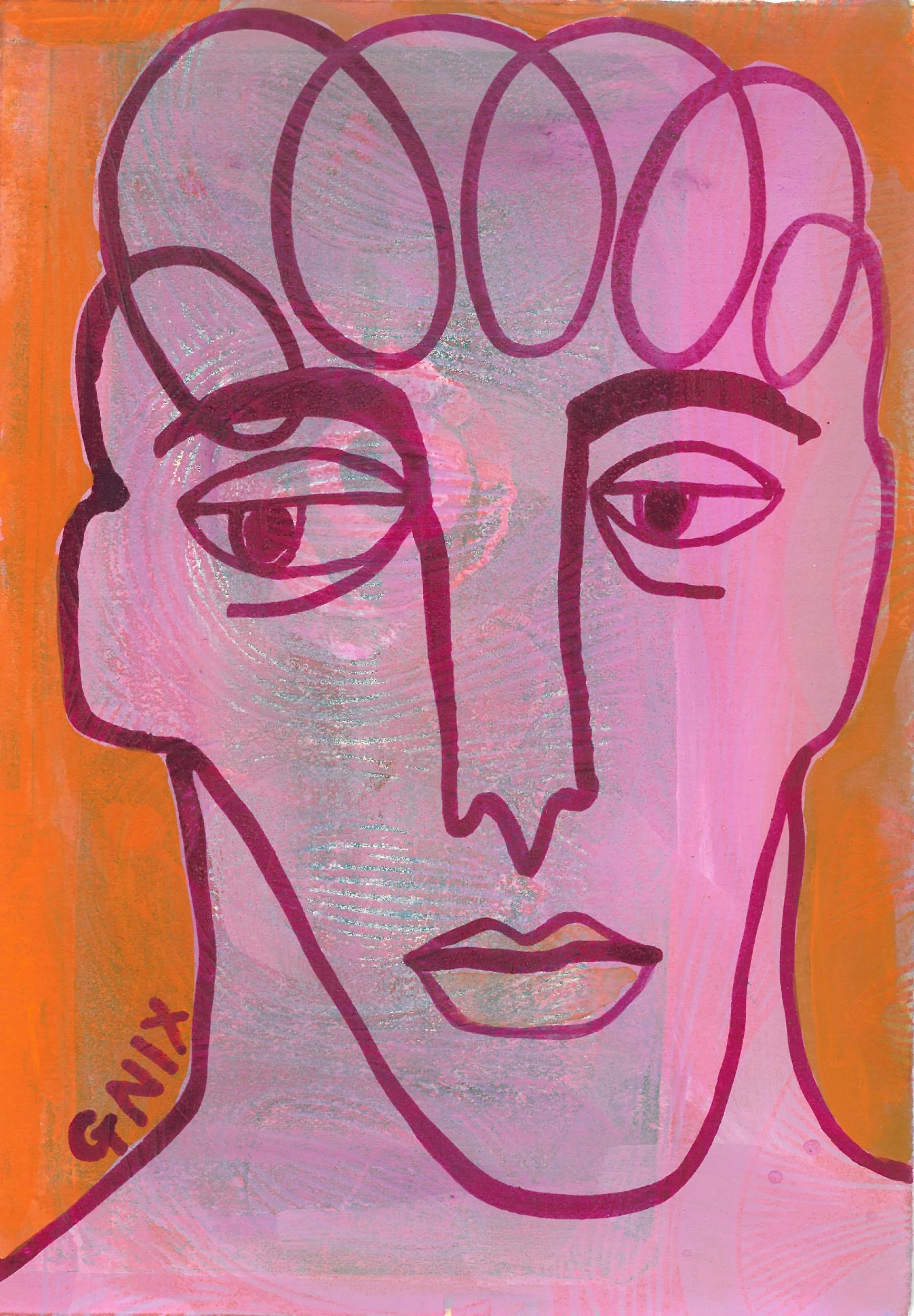 Pink Number 6 : A5 Original Drawing:  The Rainbow Faces Project