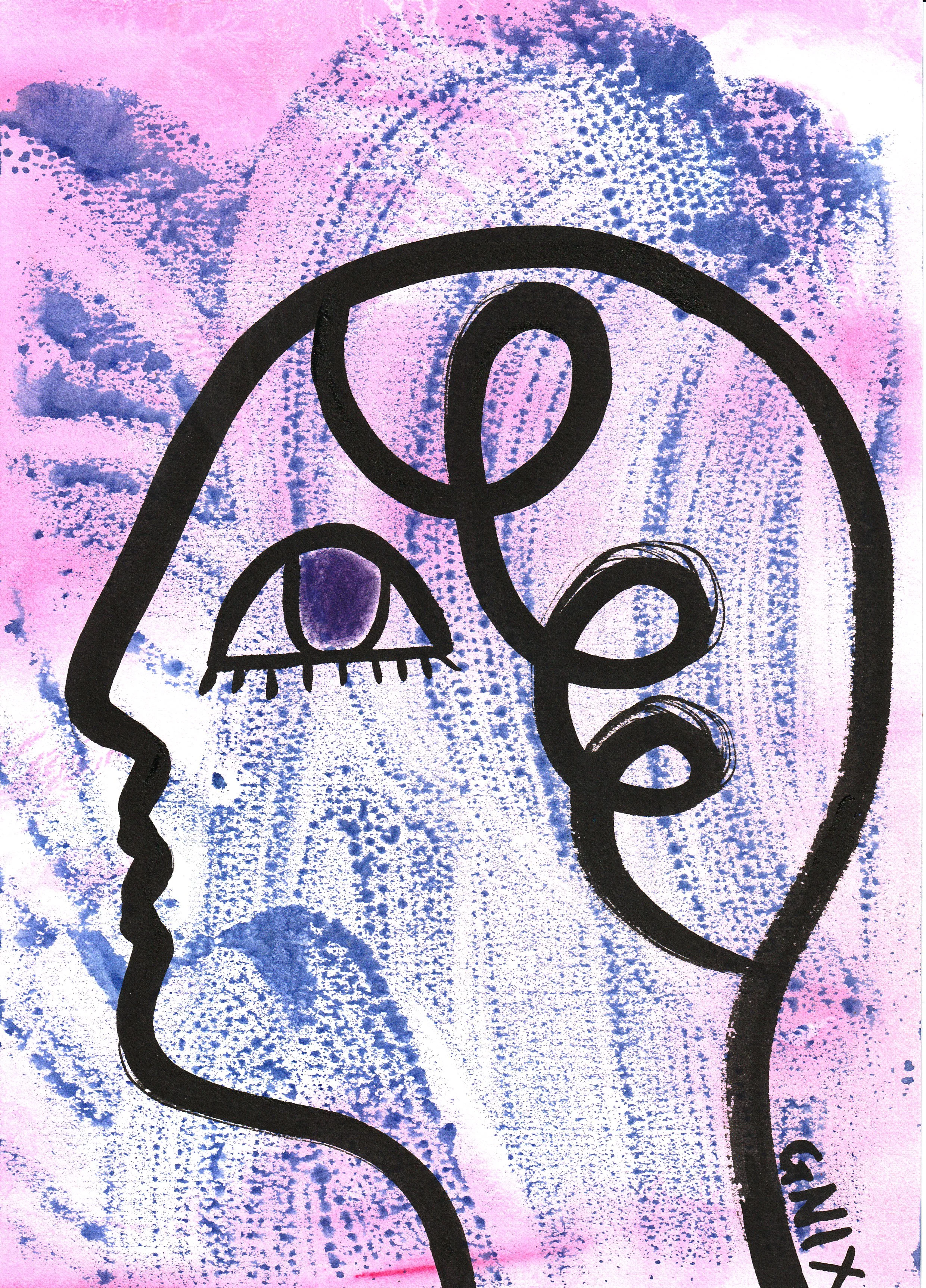 Purple Number 12: A4 Original Drawing:  The Rainbow Faces Project