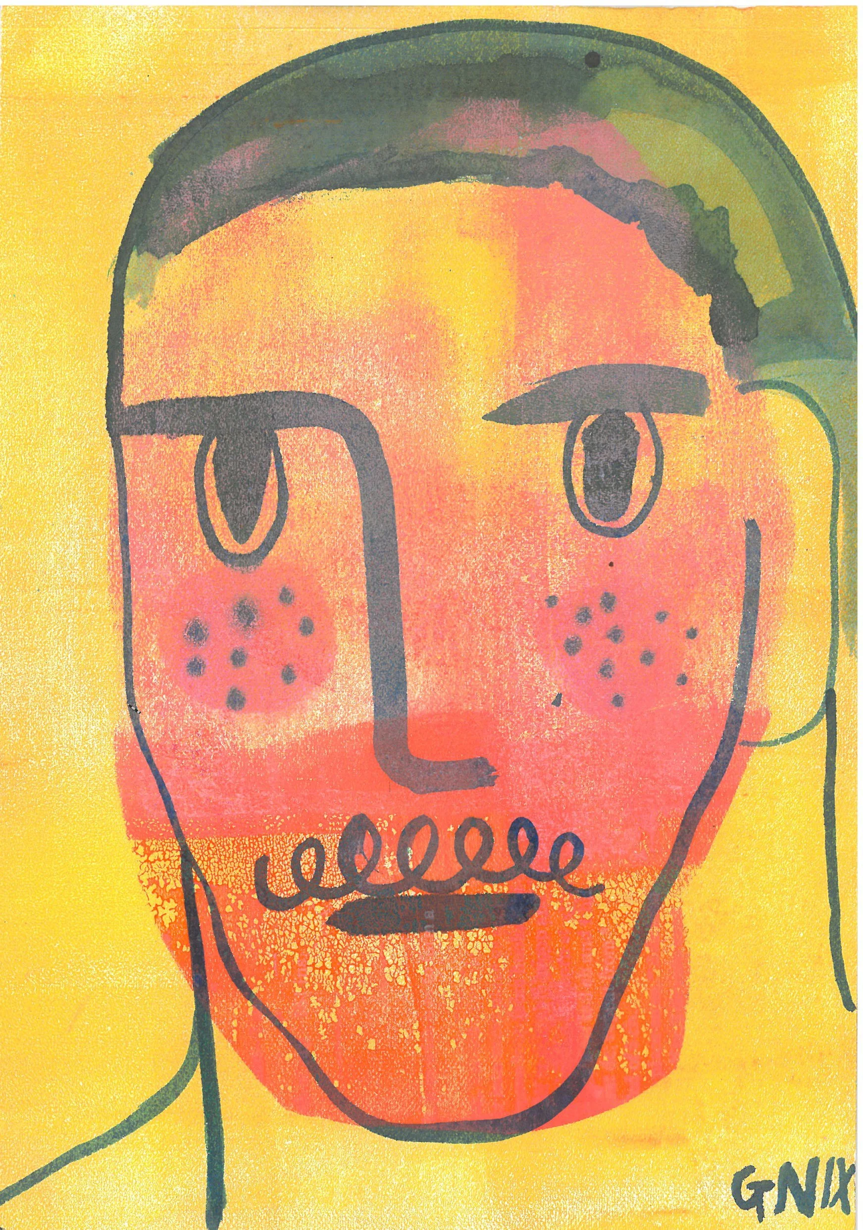 Yellow Number 2 : A5 Original Drawing:  The Rainbow Faces Project