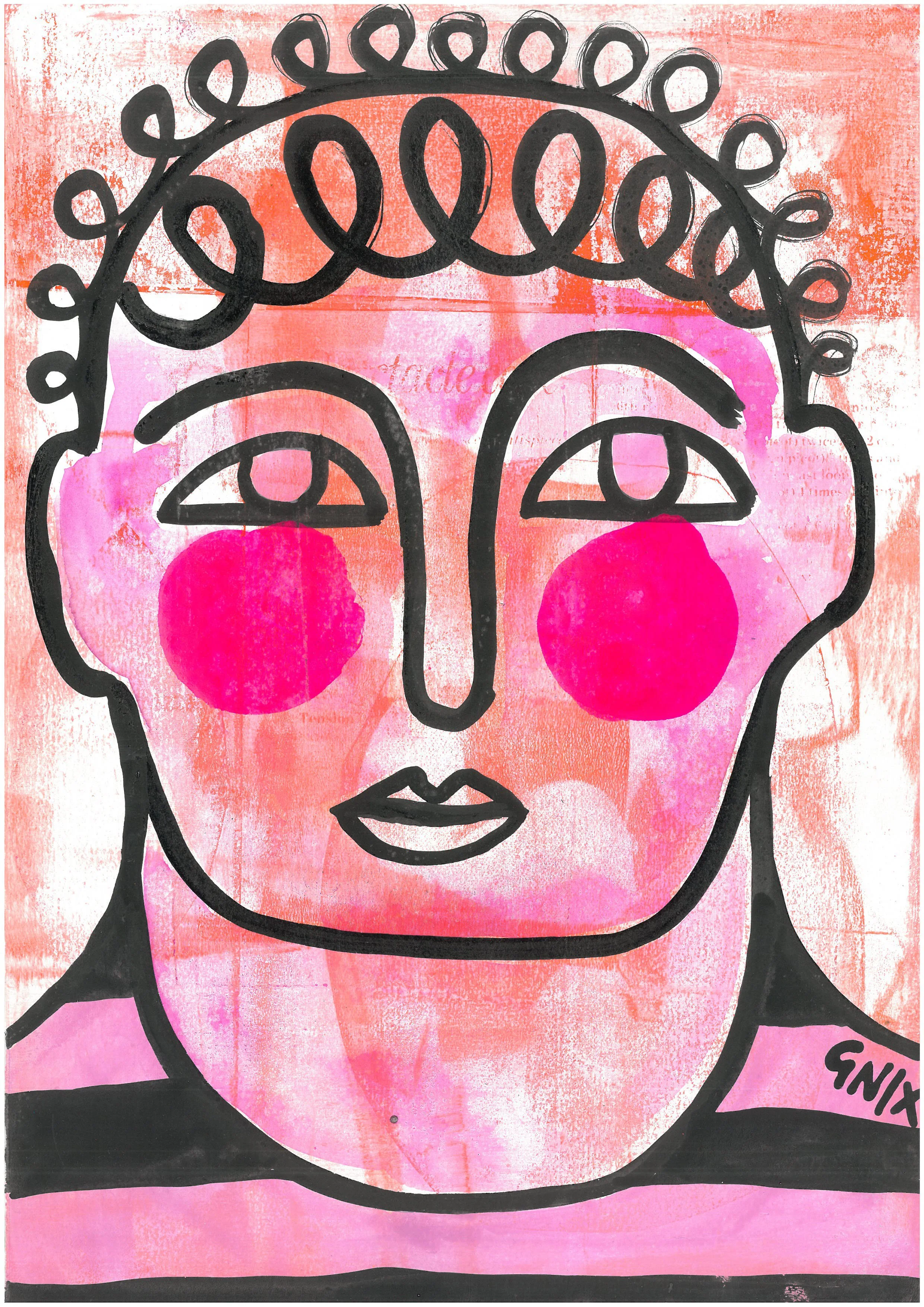 Pink Number 15 : A4 Original Drawing:  The Rainbow Faces Project
