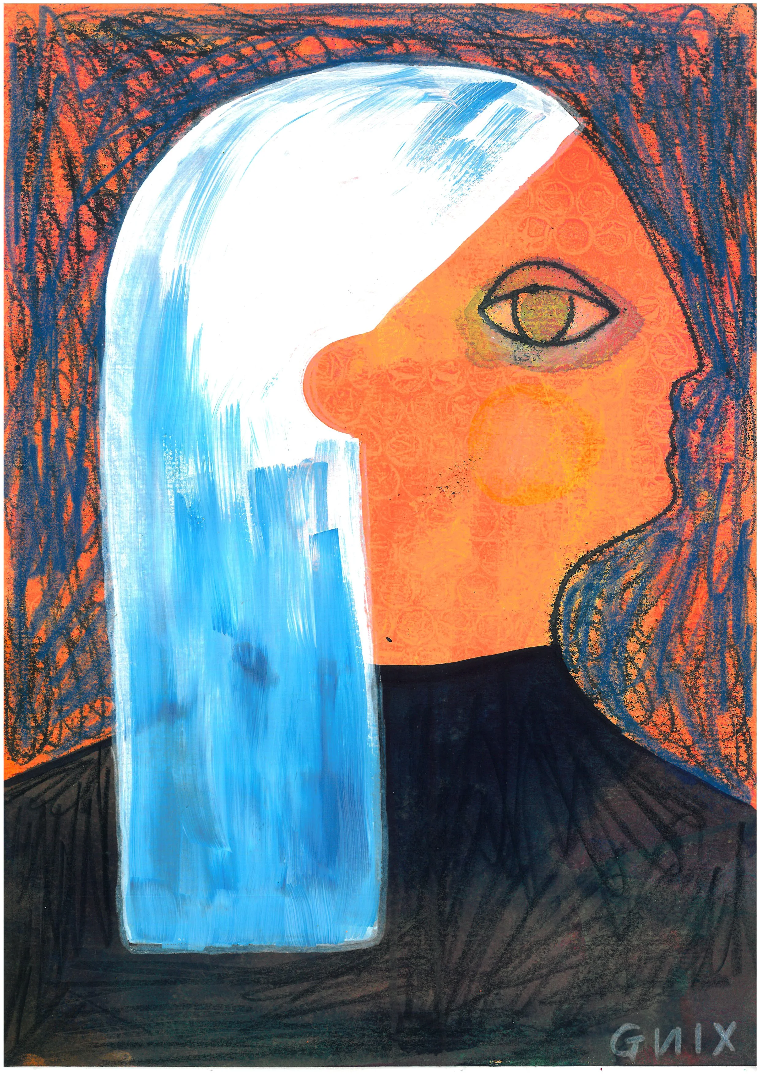 Orange Number 12 : A4 Original Drawing:  The Rainbow Faces Project