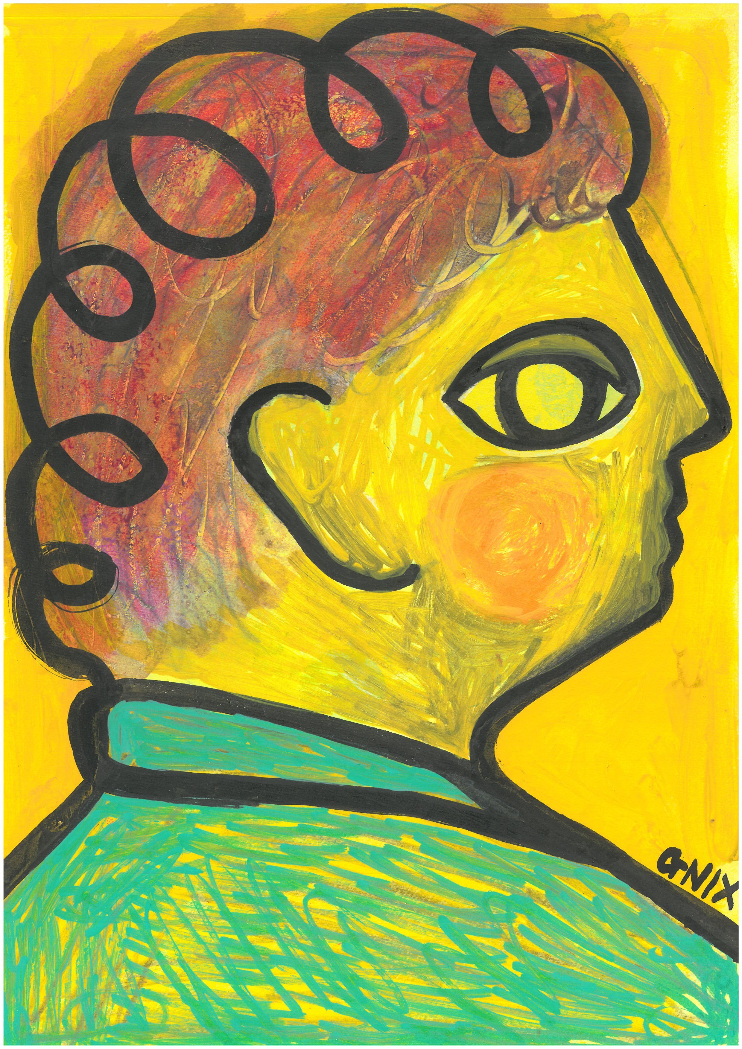 Yellow Number 4 : A4 Original Drawing:  The Rainbow Faces Project