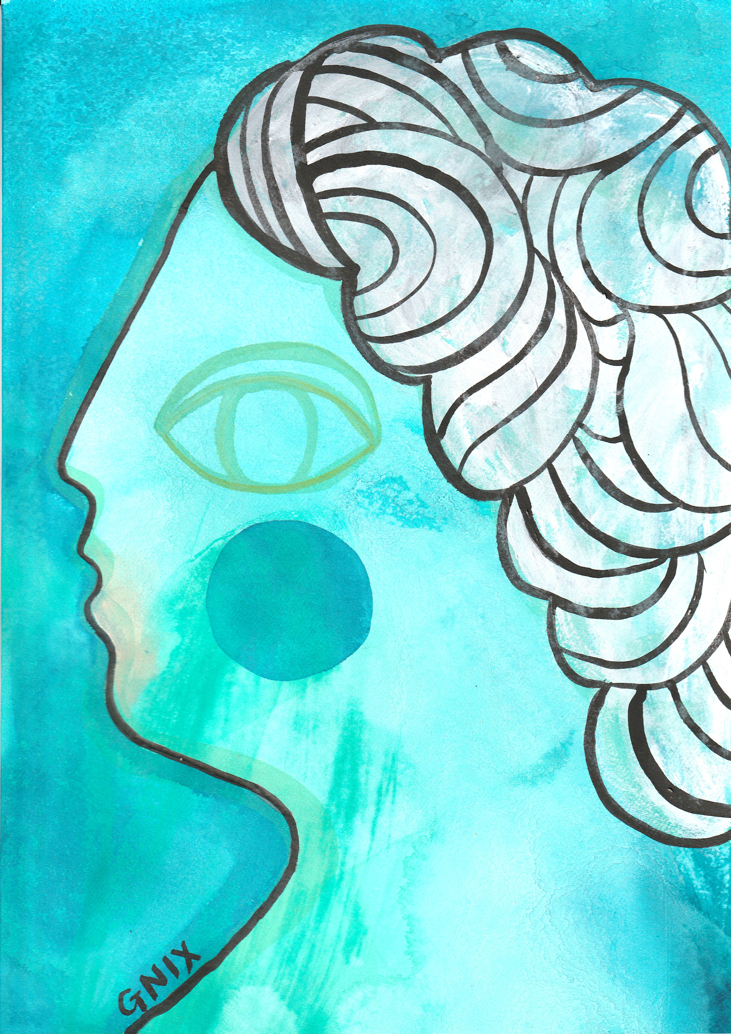 Turquoise Number 16 : A4 Original Drawing:  The Rainbow Faces Project
