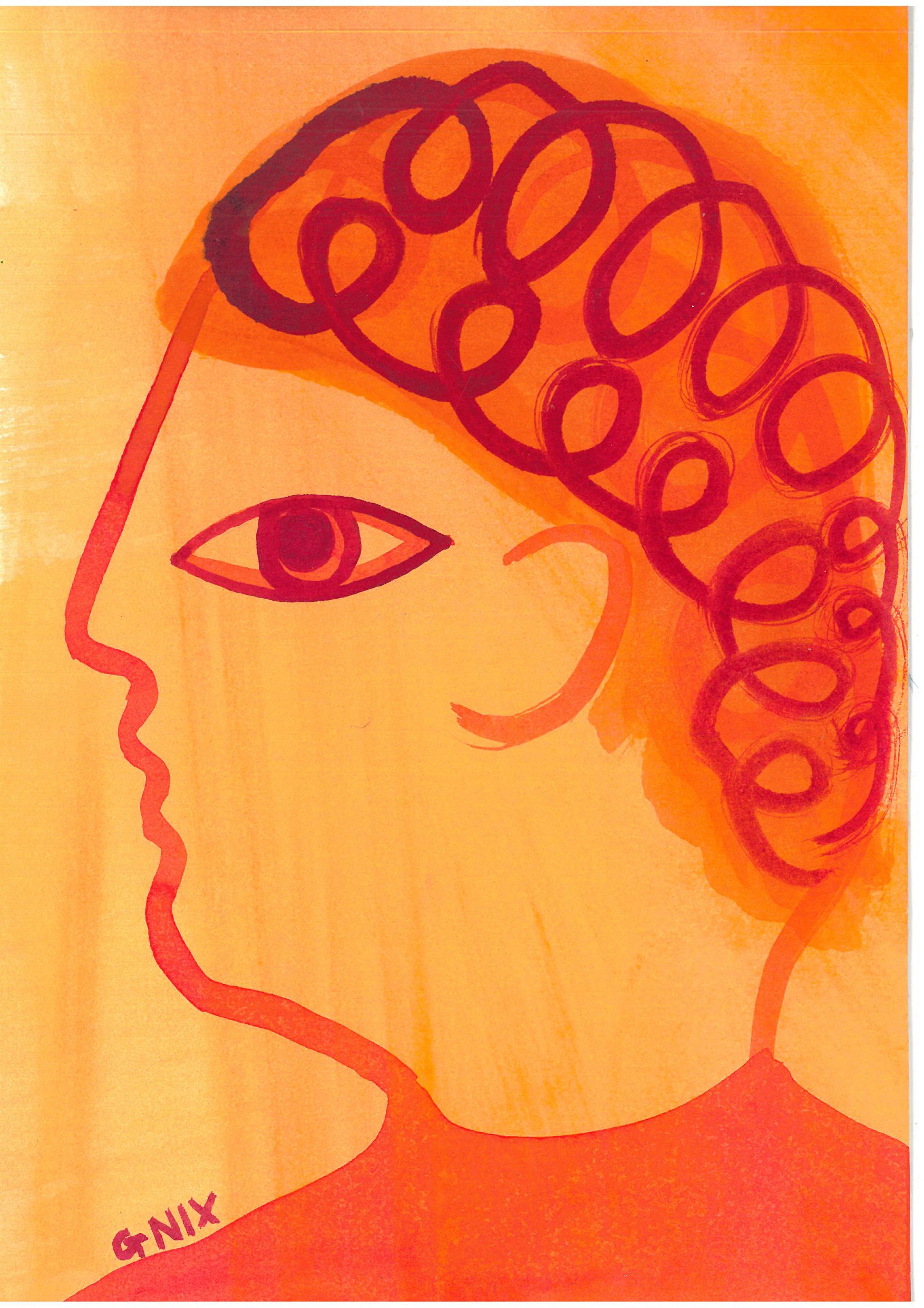 Orange Number 1 : A5 Original Drawing:  The Rainbow Faces Project