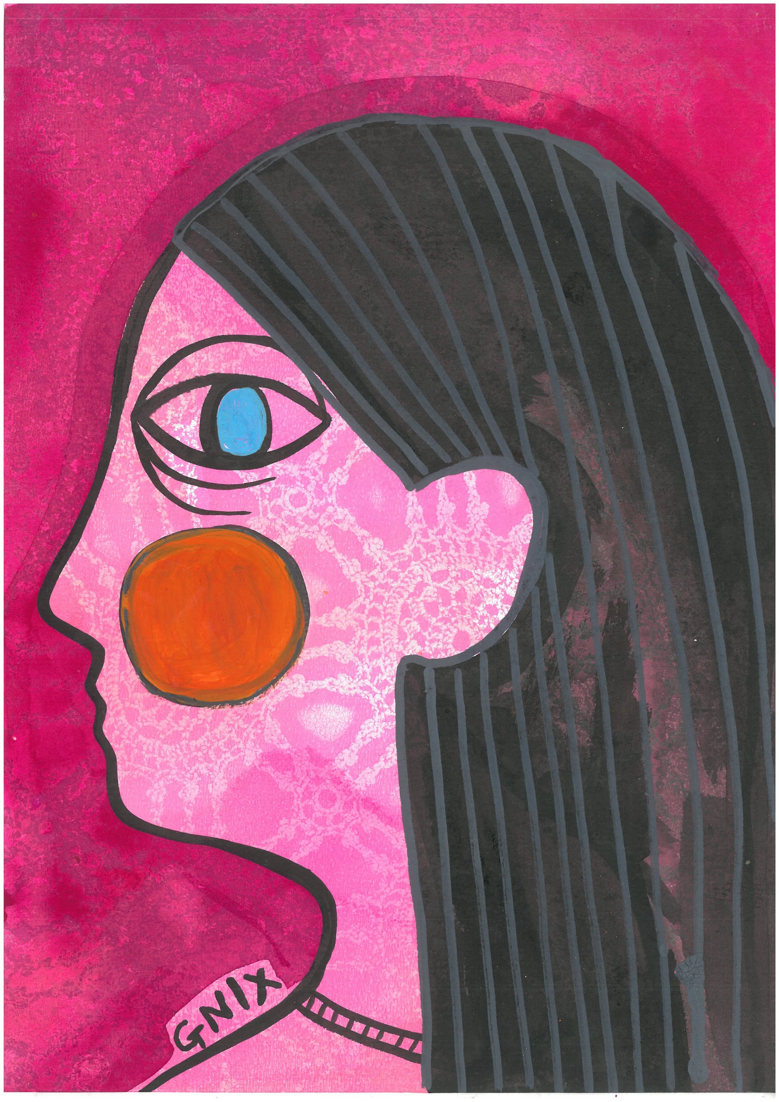 Pink Number 11 : A4 Original Drawing:  The Rainbow Faces Project