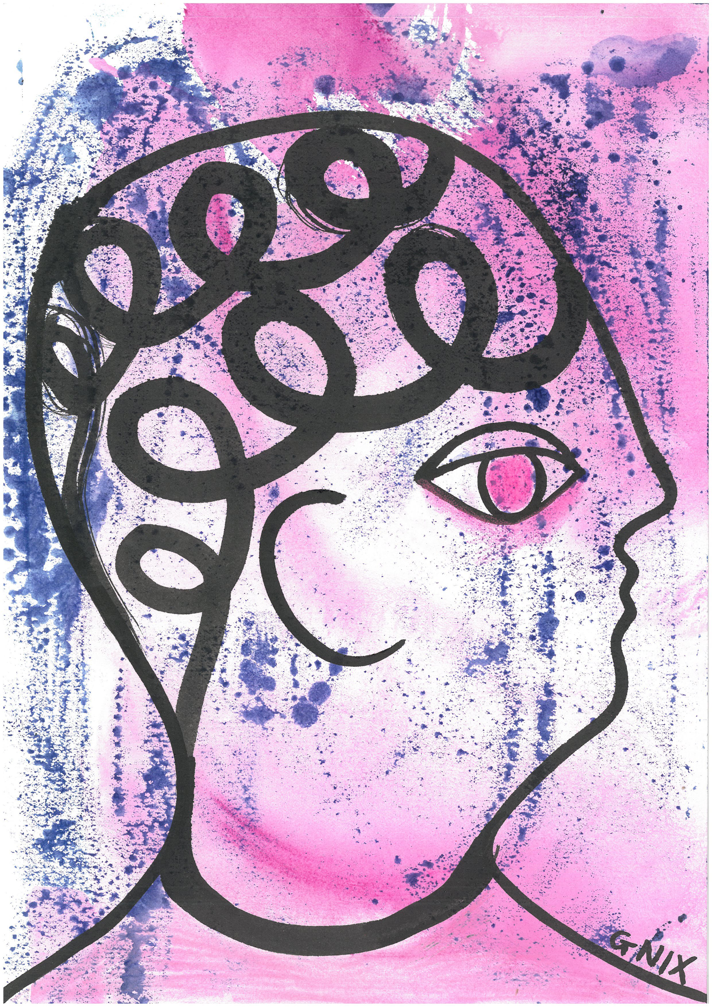 Pink Number 10 : A4 Original Drawing:  The Rainbow Faces Project