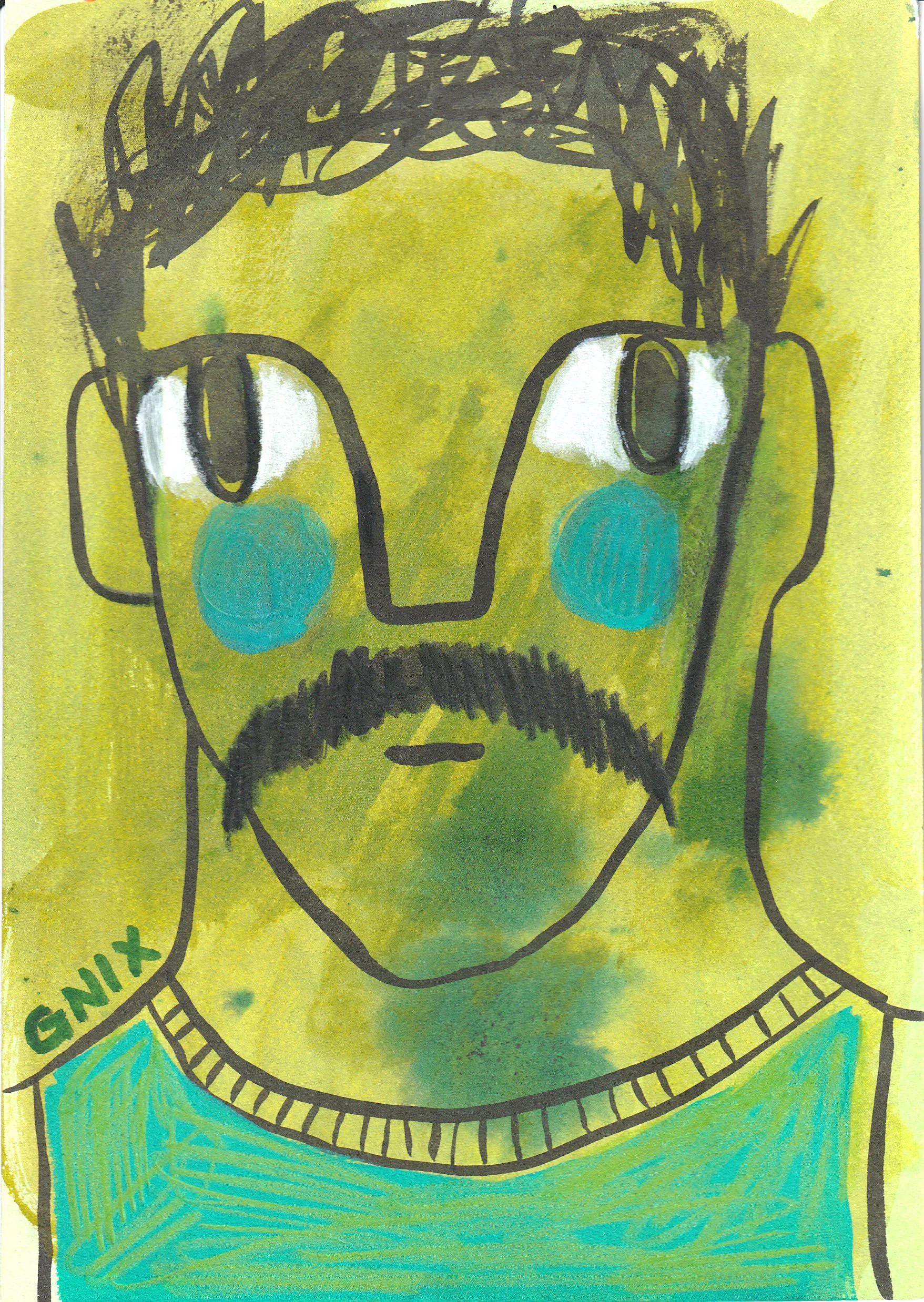 Green Number 12 : A5 Original Drawing:  The Rainbow Faces Project