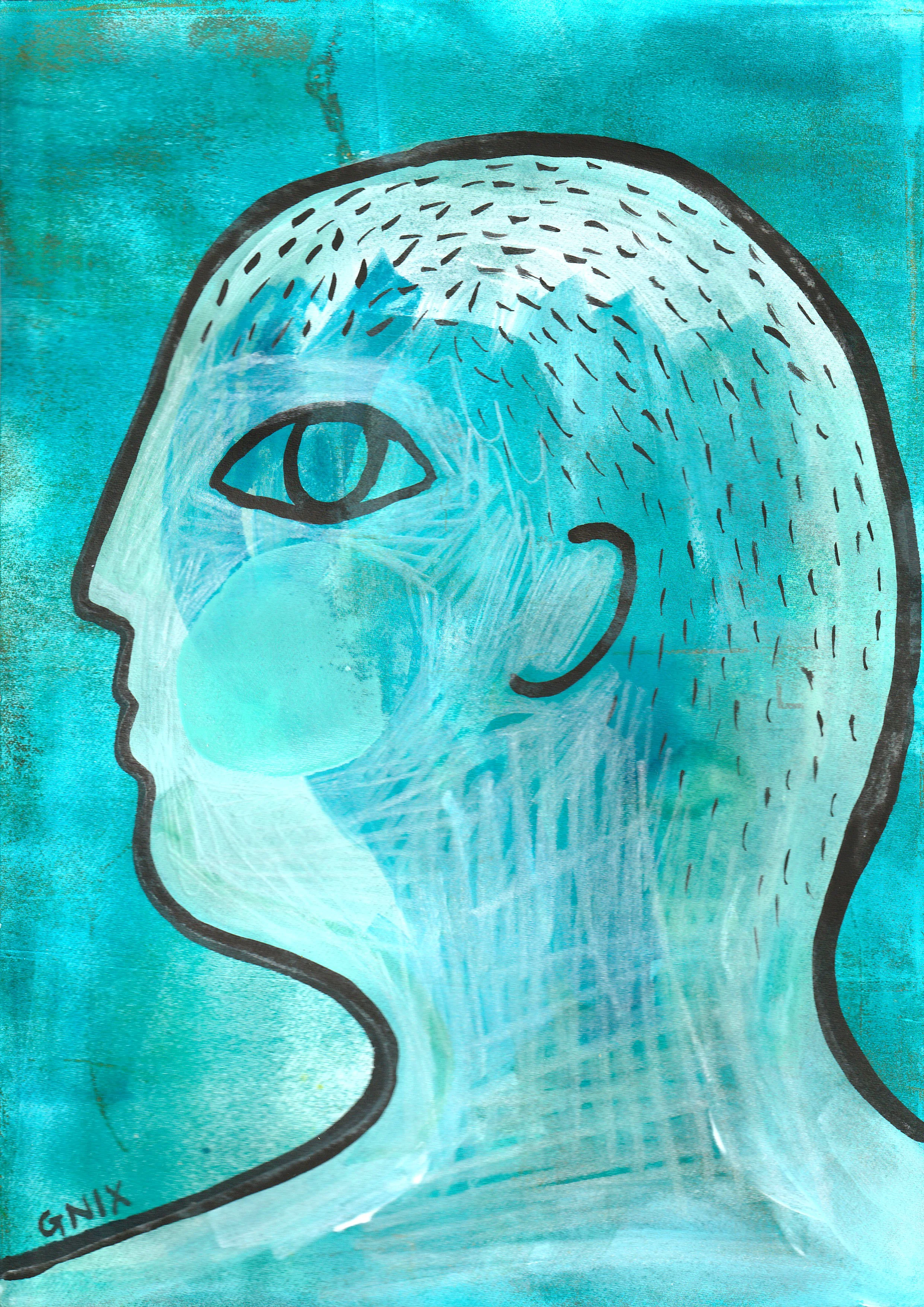 Turquoise Number 15 : A4 Original Drawing:  The Rainbow Faces Project