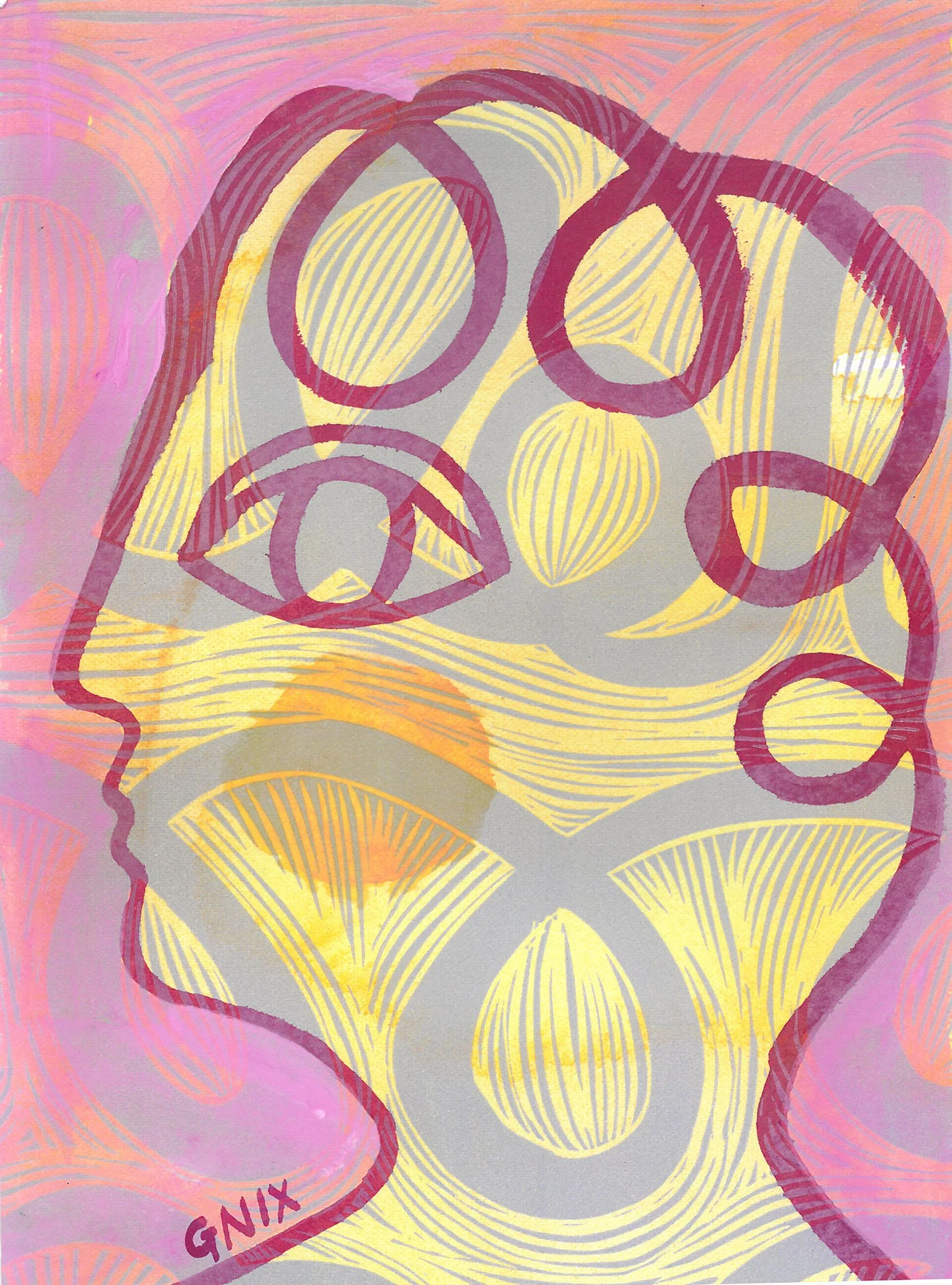 Pink Number 3 : A5 Original Drawing:  The Rainbow Faces Project