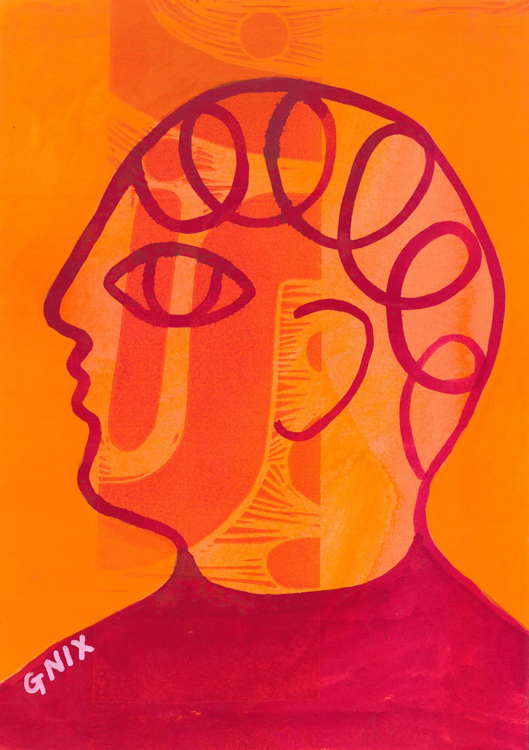 Orange Number 5 : A5 Original Drawing:  The Rainbow Faces Project